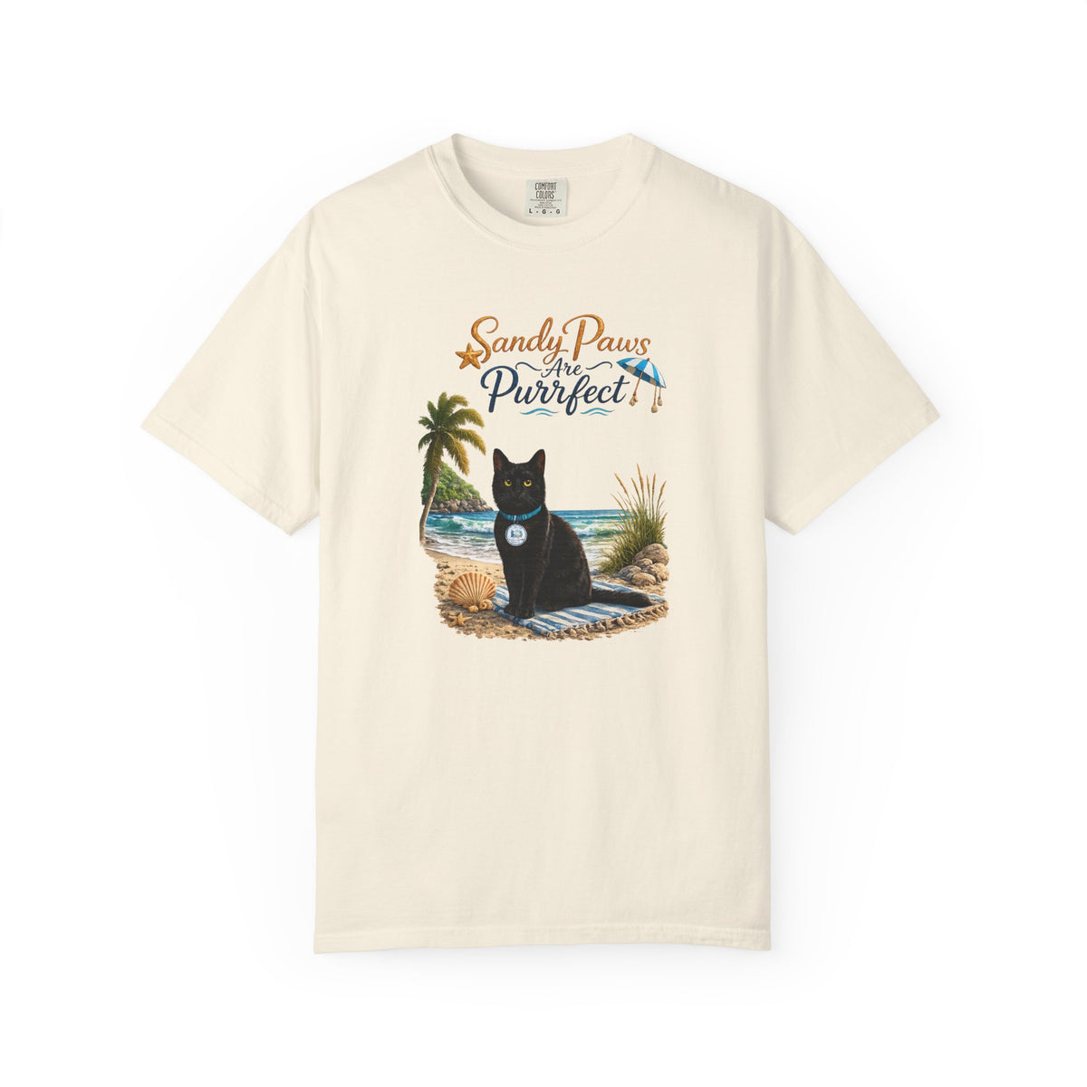 Sandy Paws Are Purrfect - Comfort Colors Unisex Garment Dyed Cat Beach T-Shirt
