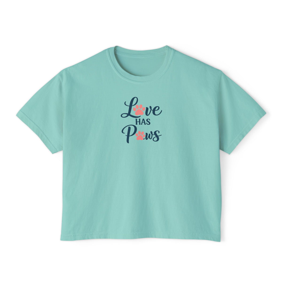 Love Has Paws Boxy Tee — Women’s Cute Cat & Dog Paw Comfort Colors Graphic Shirt