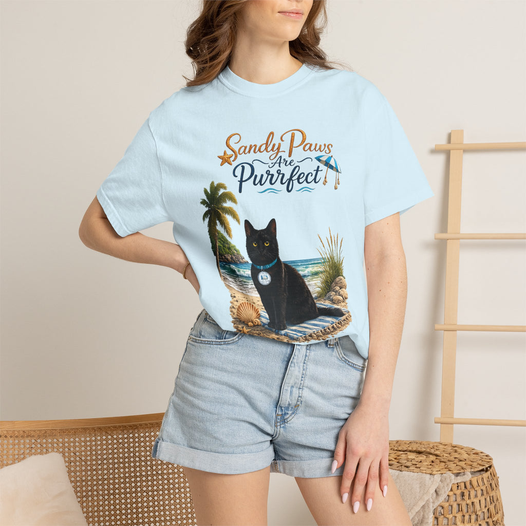 Sandy Paws Are Purrfect - Comfort Colors Unisex Garment Dyed Cat Beach T-Shirt