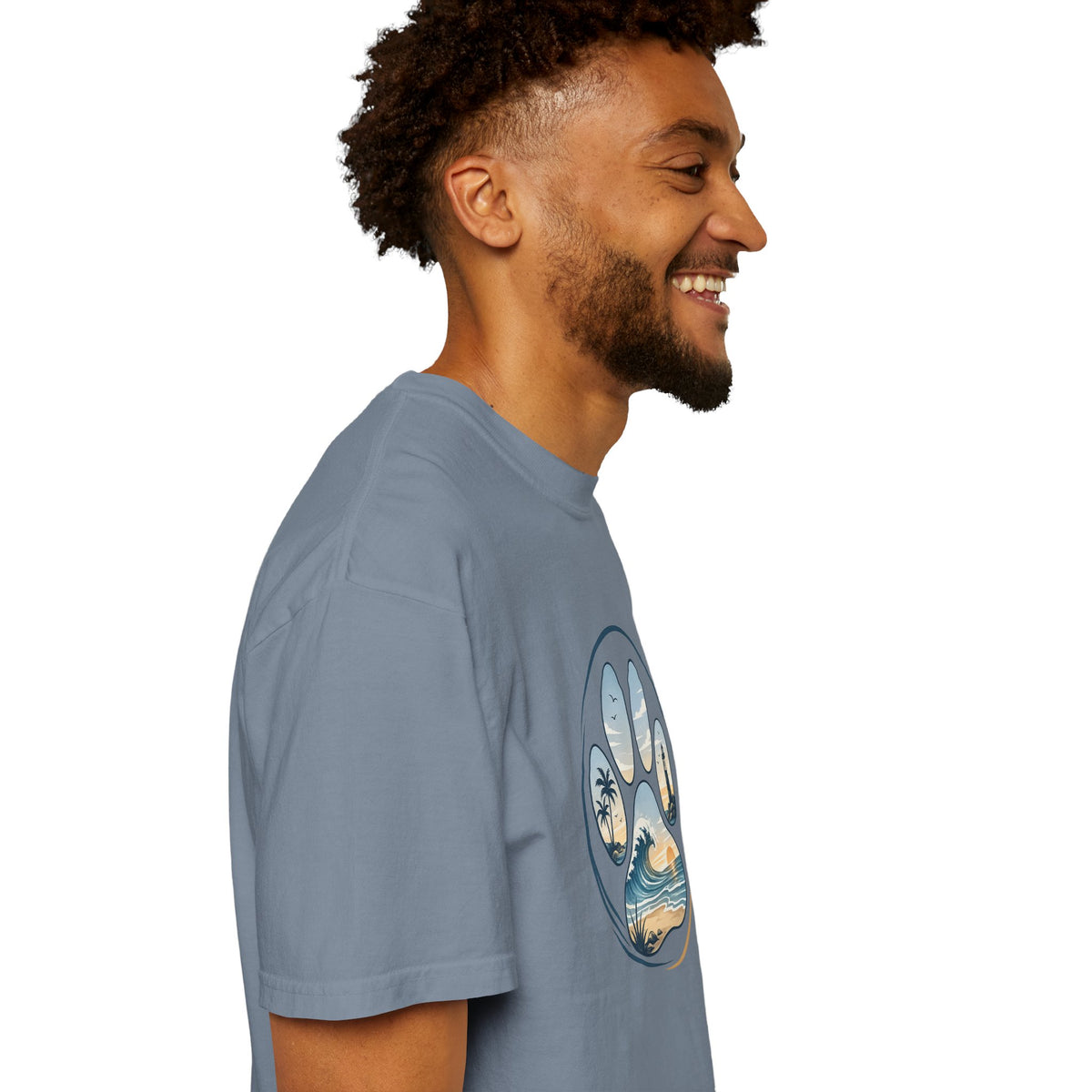 Ocean Paw Surf T-Shirt — Beach Sunset Paw Print Tee
