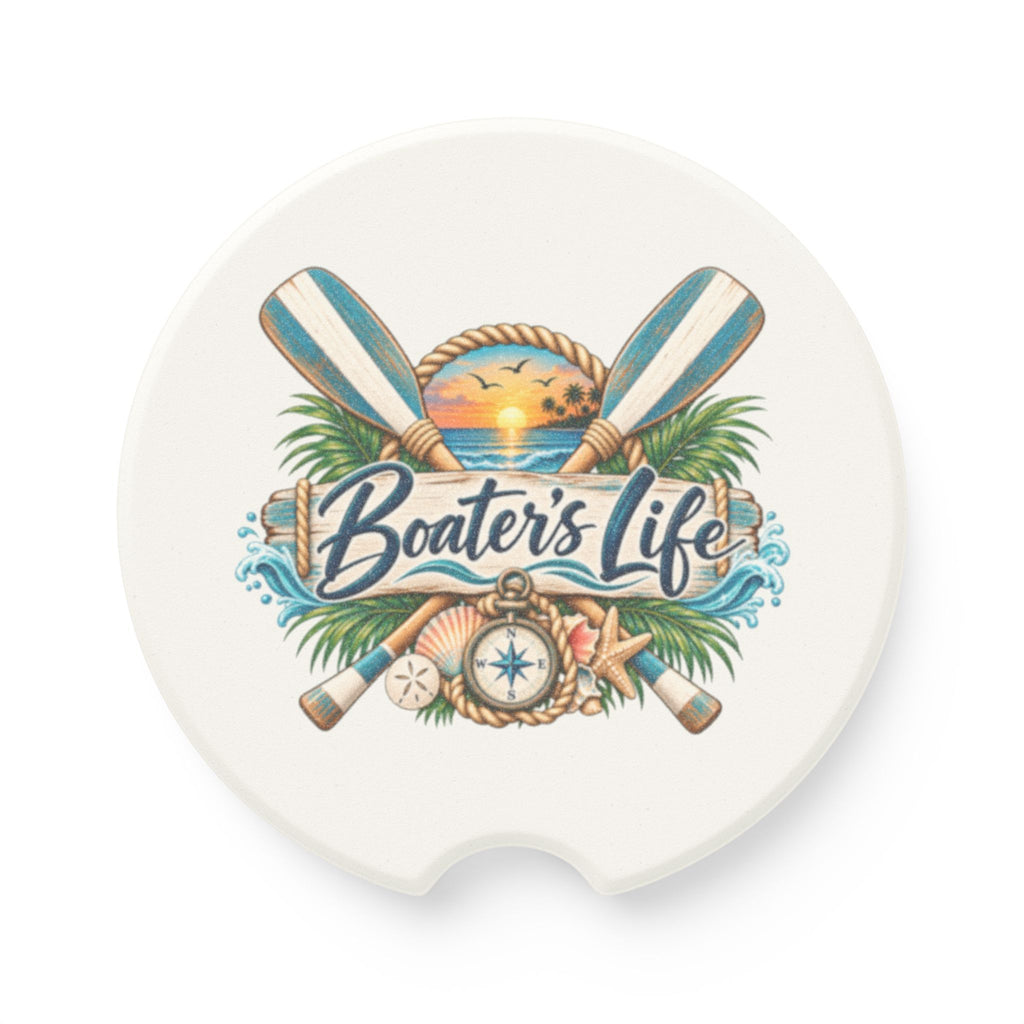 Boater's Life Soapstone Car Coaster – Nautical Boat Oars Compass Design