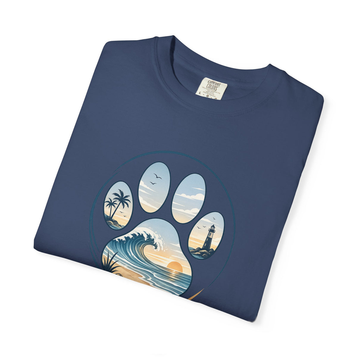 Ocean Paw Surf T-Shirt — Beach Sunset Paw Print Tee