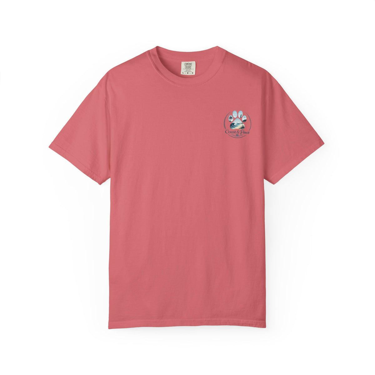Paws Tides & Good Vibes T-Shirt | Beach Dog Paw Print Coastal Scene