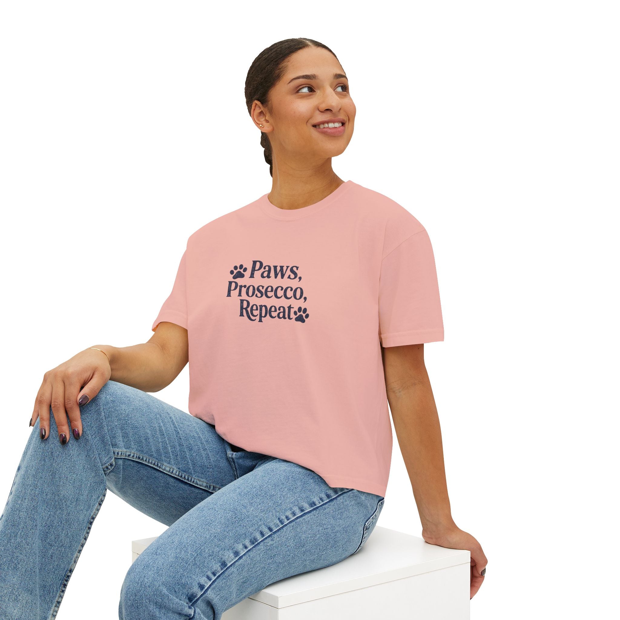Paws, Prosecco, Repeat Boxy Tee — Crop Shirt