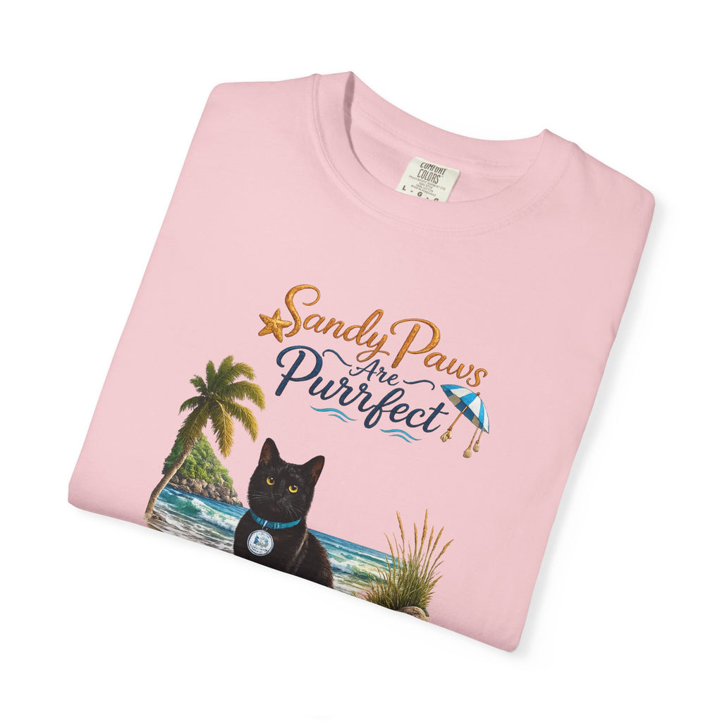 Sandy Paws Are Purrfect - Comfort Colors Unisex Garment Dyed Cat Beach T-Shirt