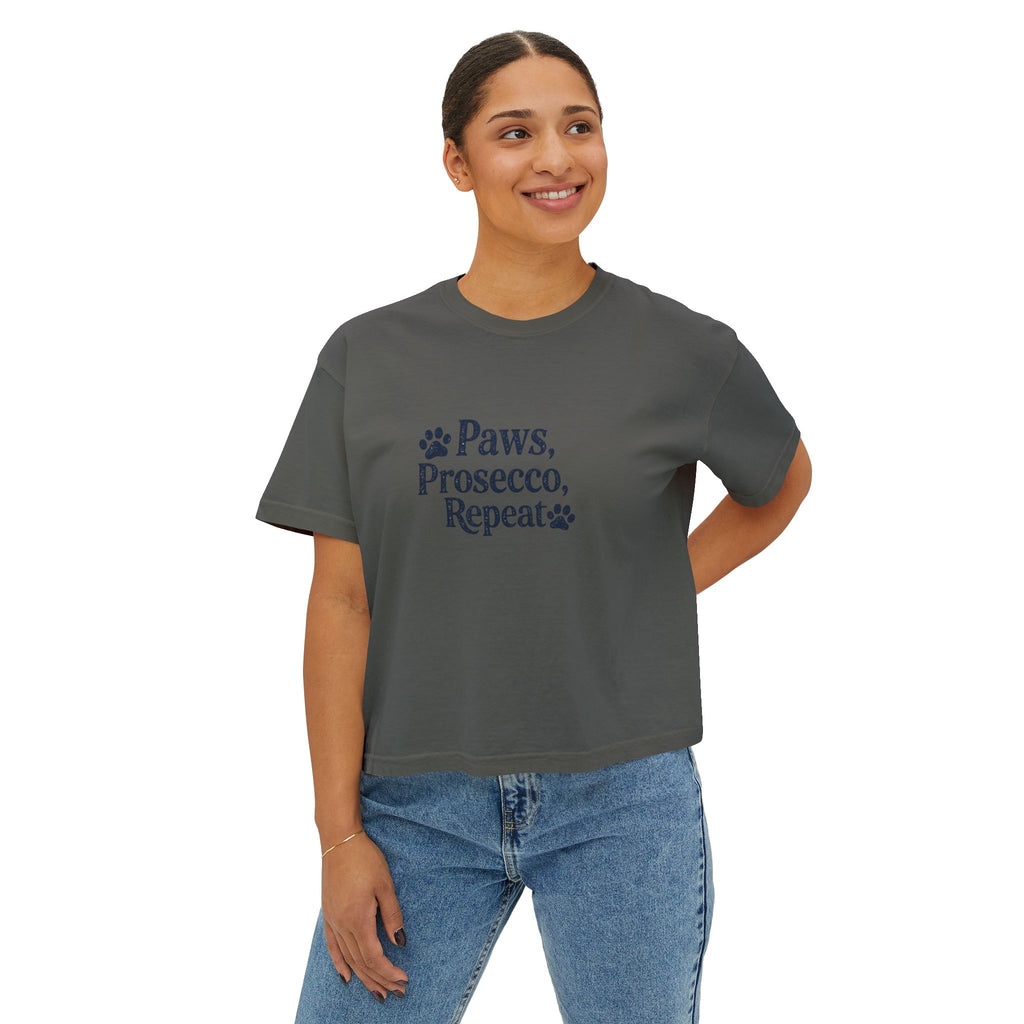 Paws, Prosecco, Repeat Boxy Tee — Crop Shirt