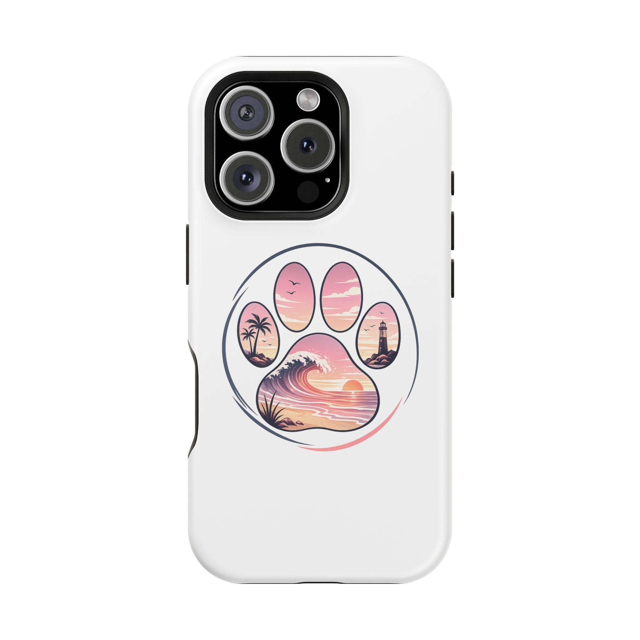 Beach Paw Phone Case — Impact-Resistant Tropical Paw Print iPhone Cover