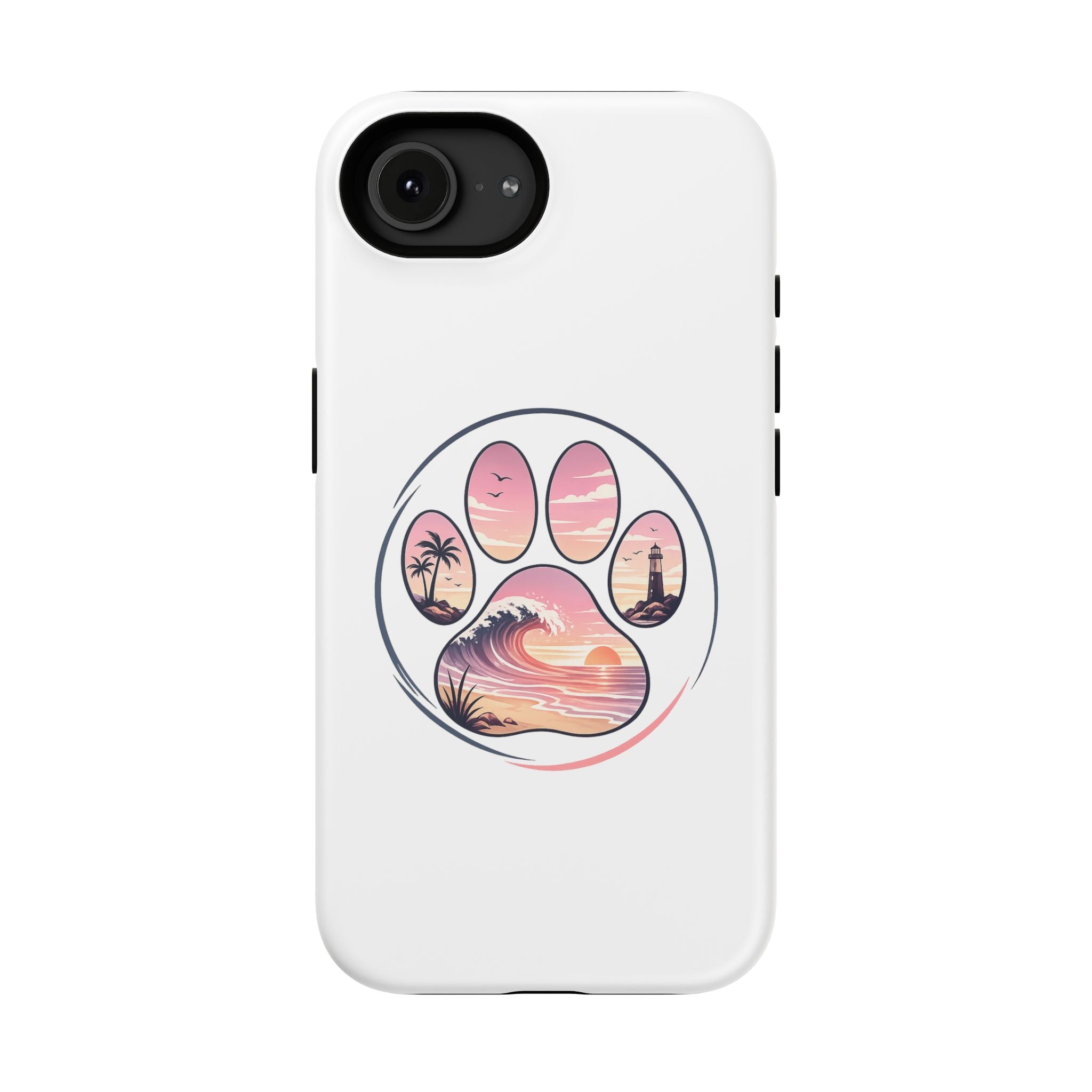 Beach Paw Phone Case — Impact-Resistant Tropical Paw Print iPhone Cover