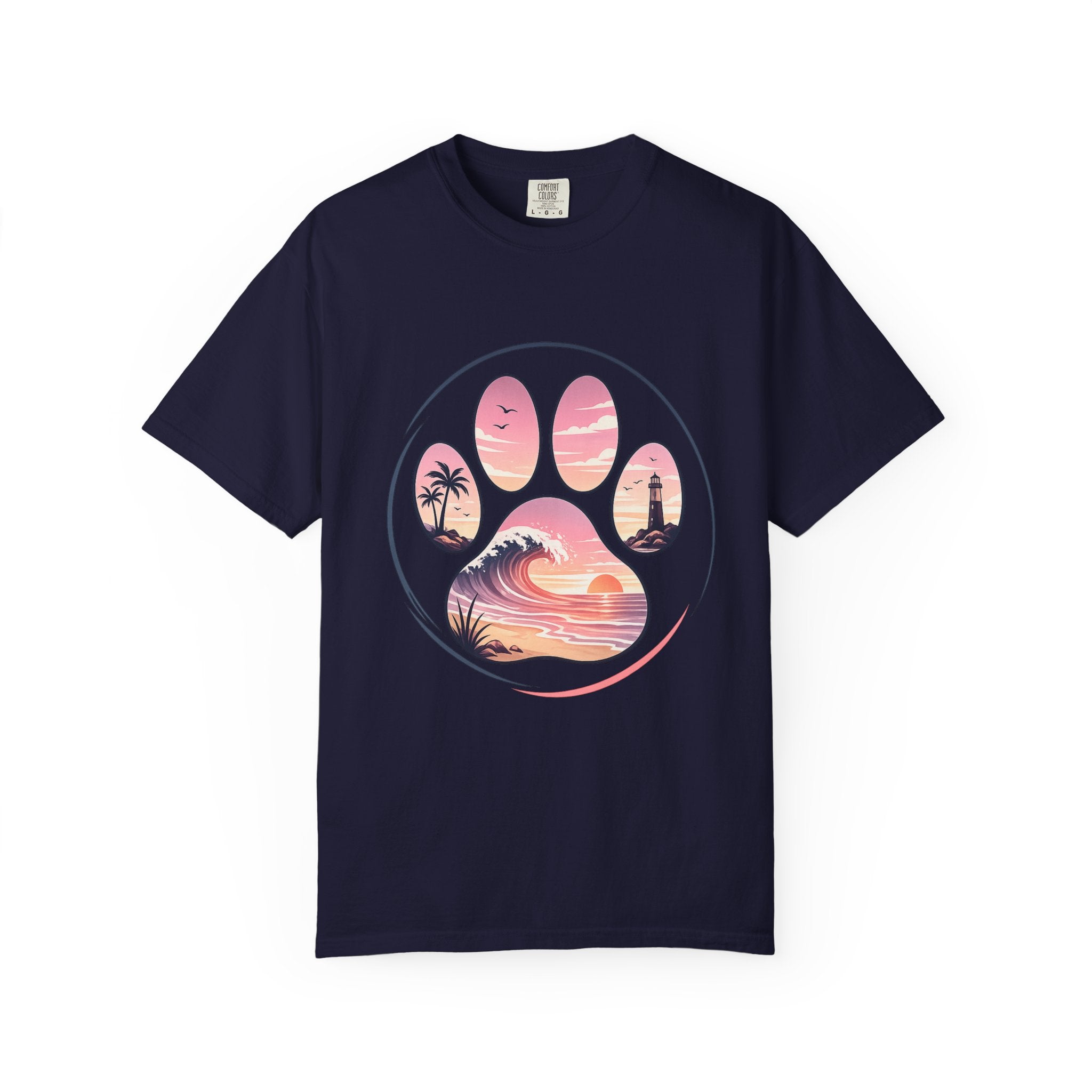 Sunset Paw Tee — Beach Wave Paw Print Unisex Comfort Colors T-Shirt