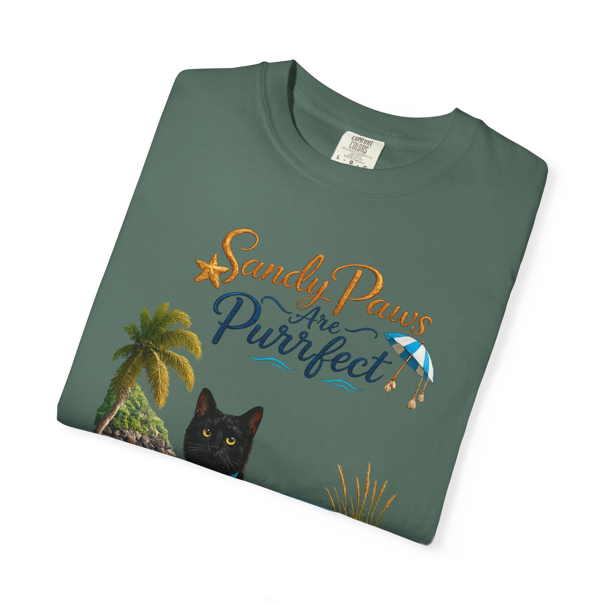 Sandy Paws Are Purrfect - Comfort Colors Unisex Garment Dyed Cat Beach T-Shirt