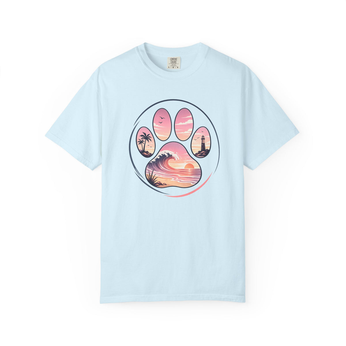 Sunset Paw Tee — Beach Wave Paw Print Unisex Comfort Colors T-Shirt