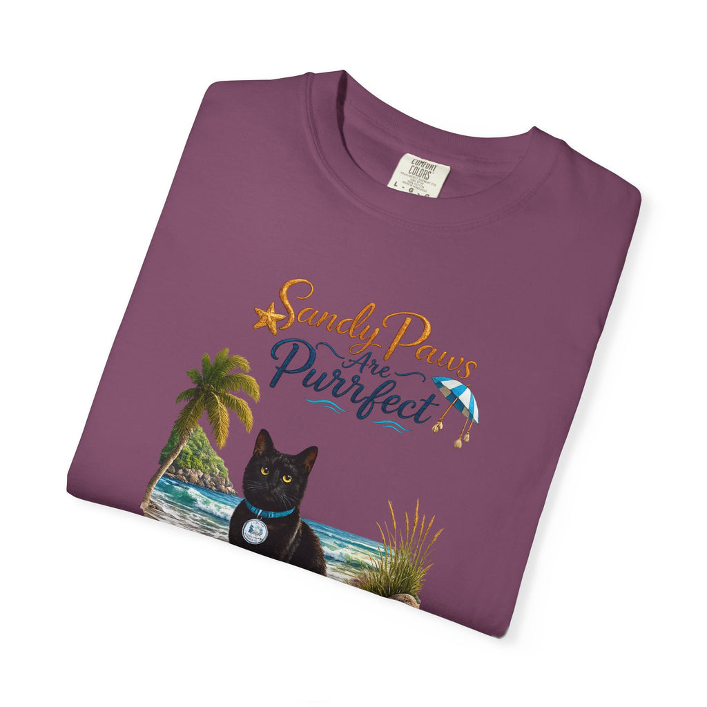 Sandy Paws Are Purrfect - Comfort Colors Unisex Garment Dyed Cat Beach T-Shirt