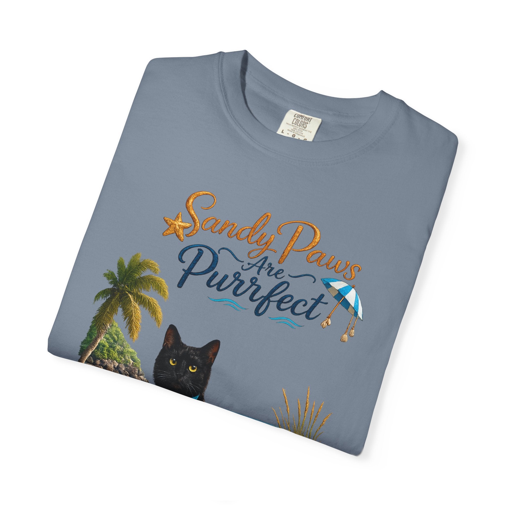 Sandy Paws Are Purrfect - Comfort Colors Unisex Garment Dyed Cat Beach T-Shirt