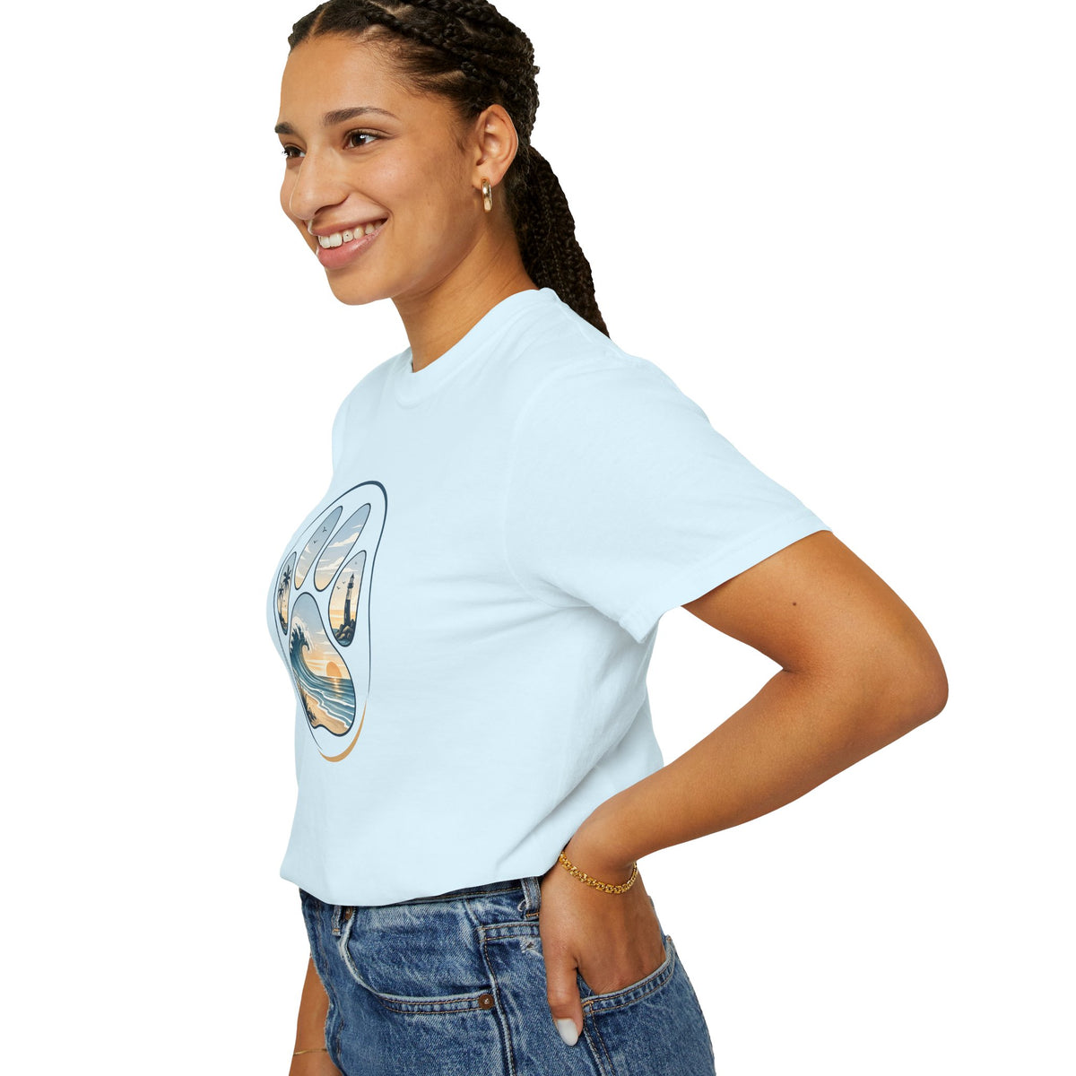 Ocean Paw Surf T-Shirt — Beach Sunset Paw Print Tee