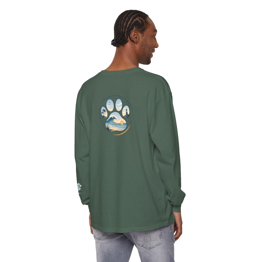Coast & Paws Signature Soft Long Sleeve Tee — Coastal Paw Wave Graphic