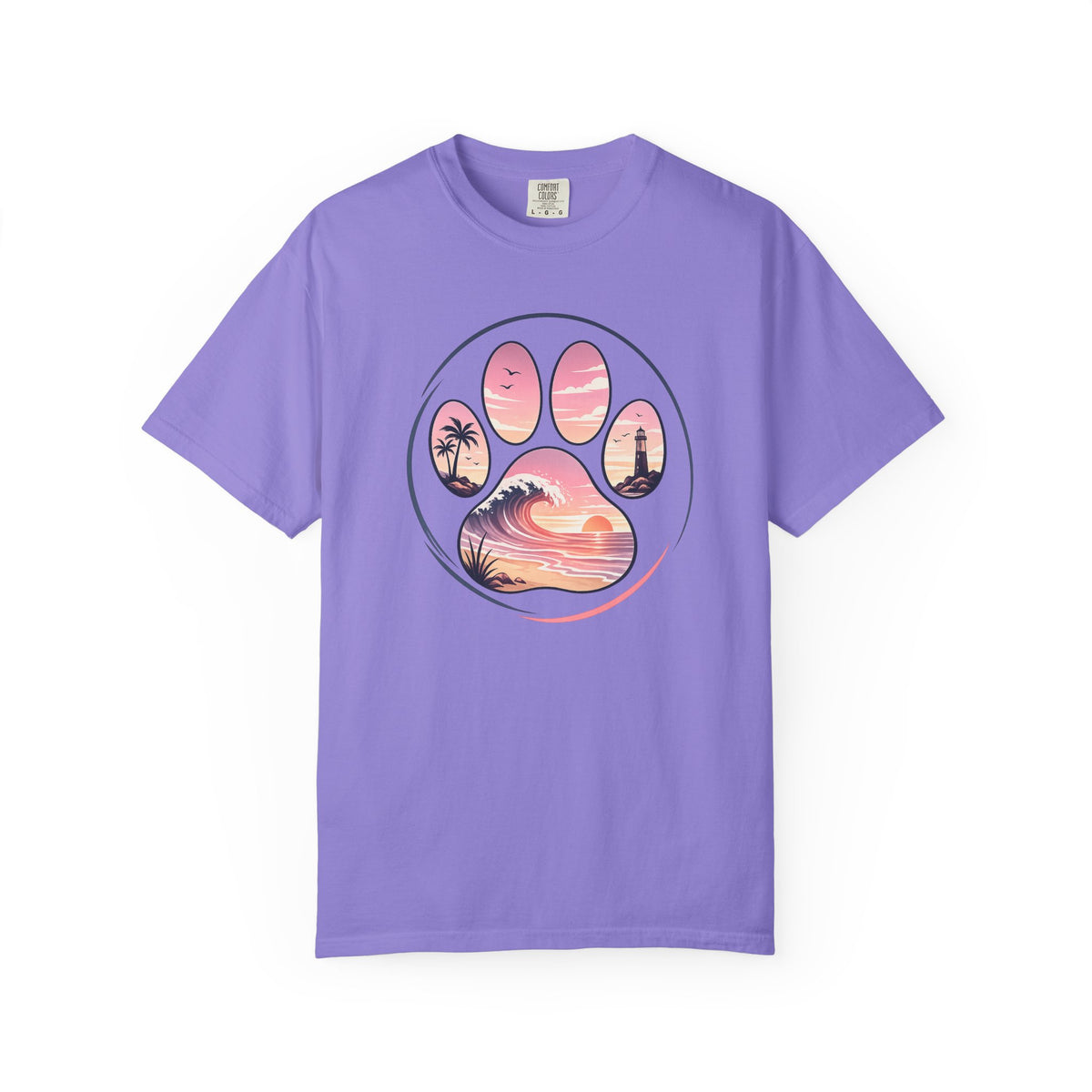 Sunset Paw Tee — Beach Wave Paw Print Unisex Comfort Colors T-Shirt