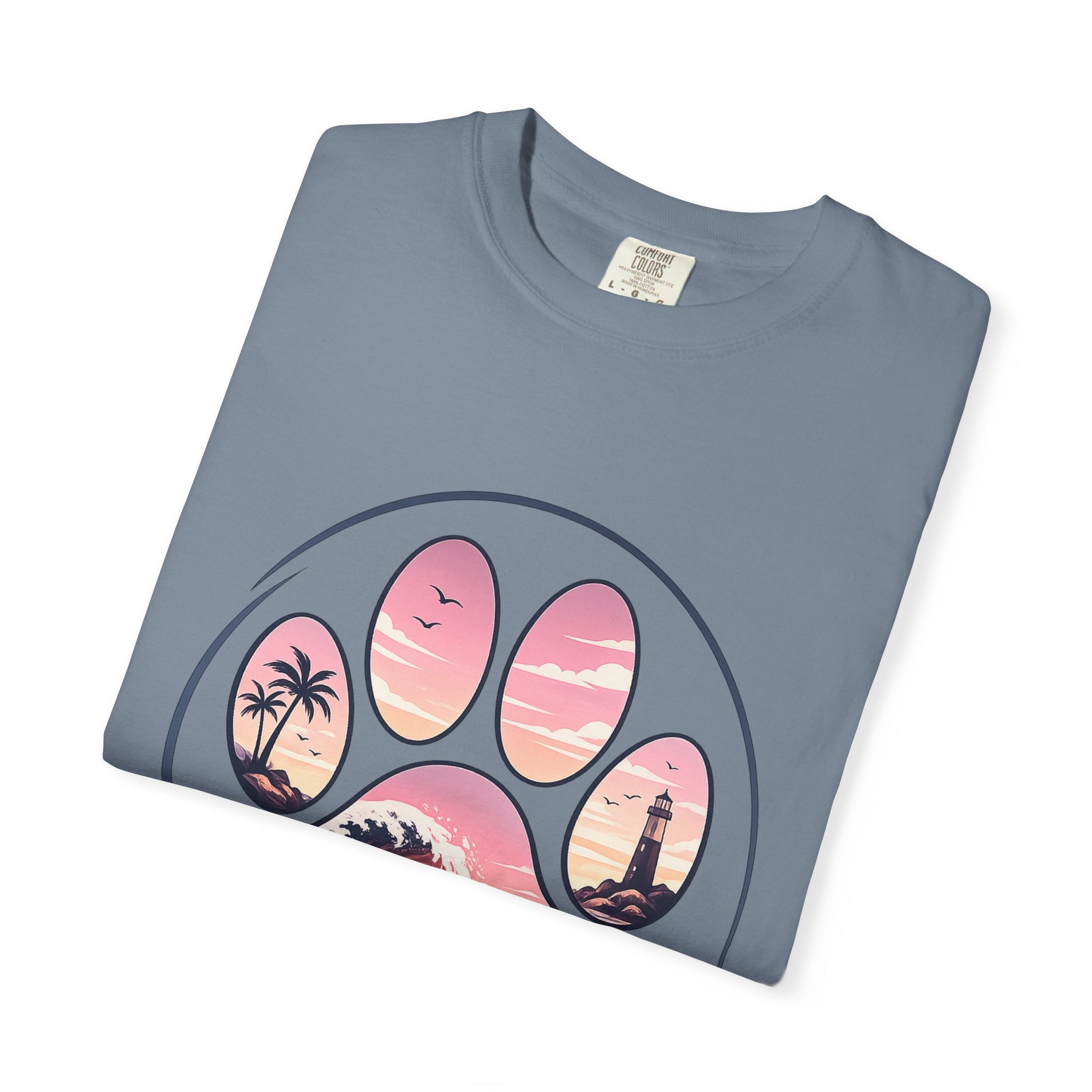 Sunset Paw Tee — Beach Wave Paw Print Unisex Comfort Colors T-Shirt