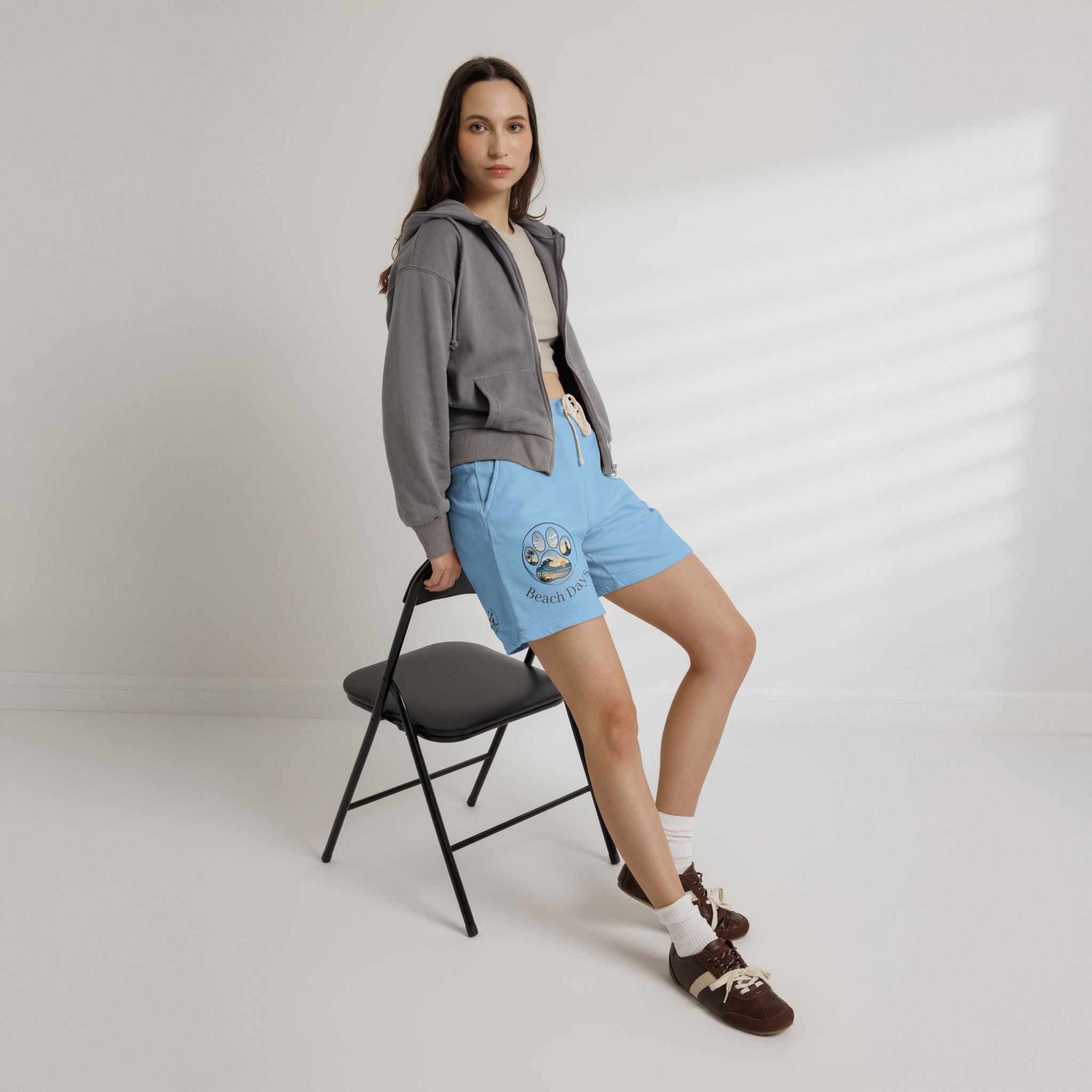 Beach Days Paw-Print Sweat Shorts — Lightweight Fleece Summer Lounge Shorts