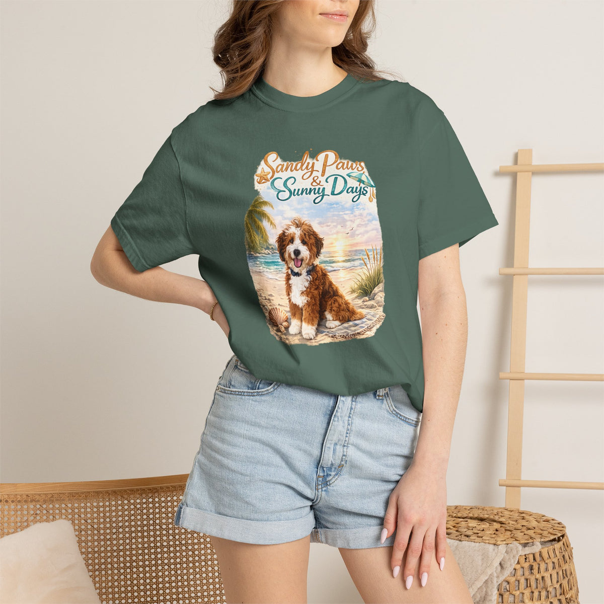 Sandy Paws Sunny Days T-Shirt — Unisex Comfort Colors Graphic Tee
