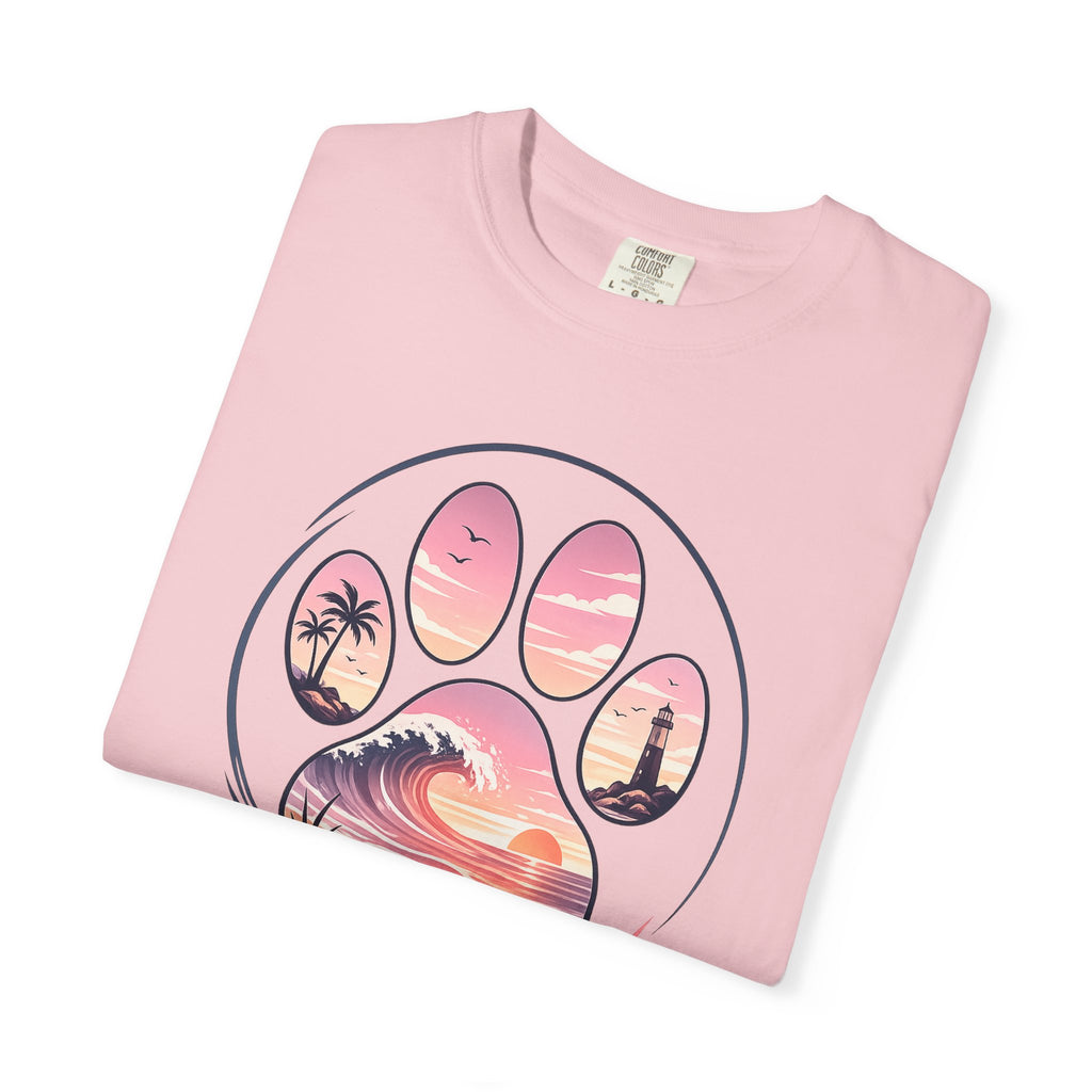 Sunset Paw Tee — Beach Wave Paw Print Unisex Comfort Colors T-Shirt