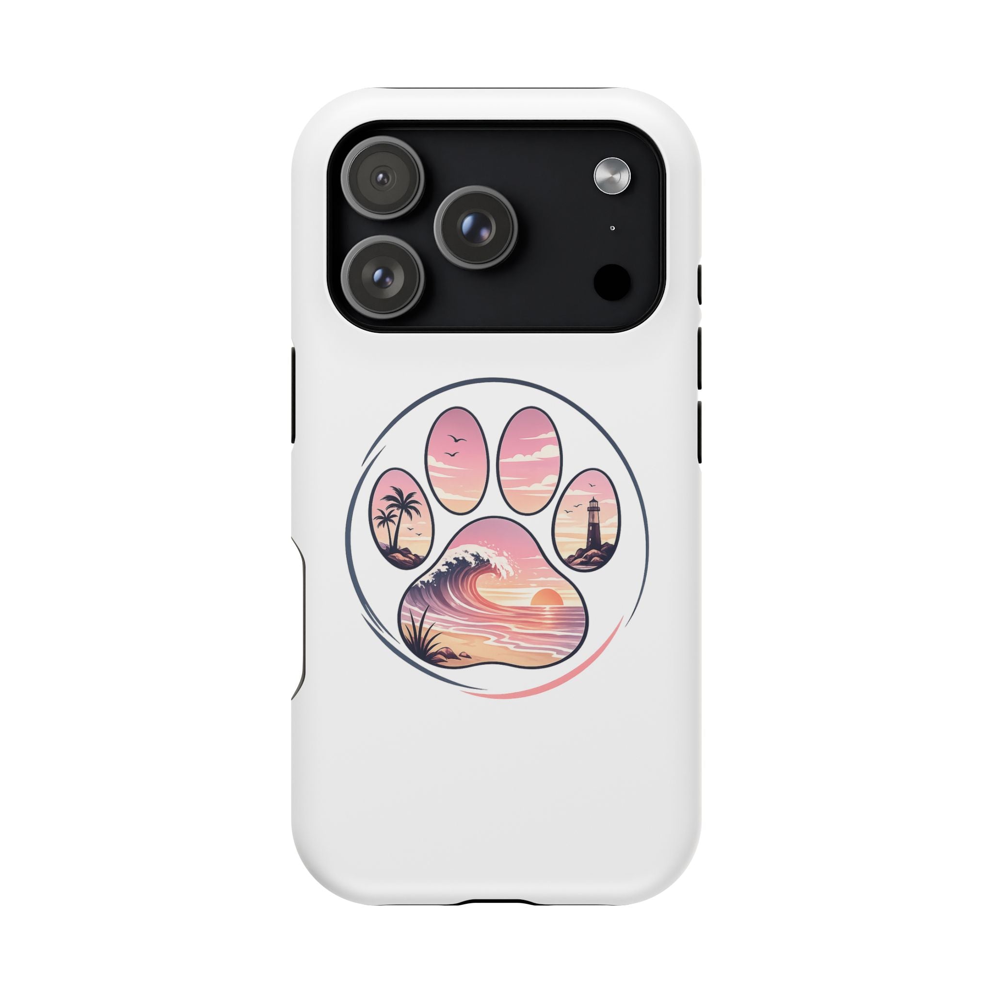 Beach Paw Phone Case — Impact-Resistant Tropical Paw Print iPhone Cover