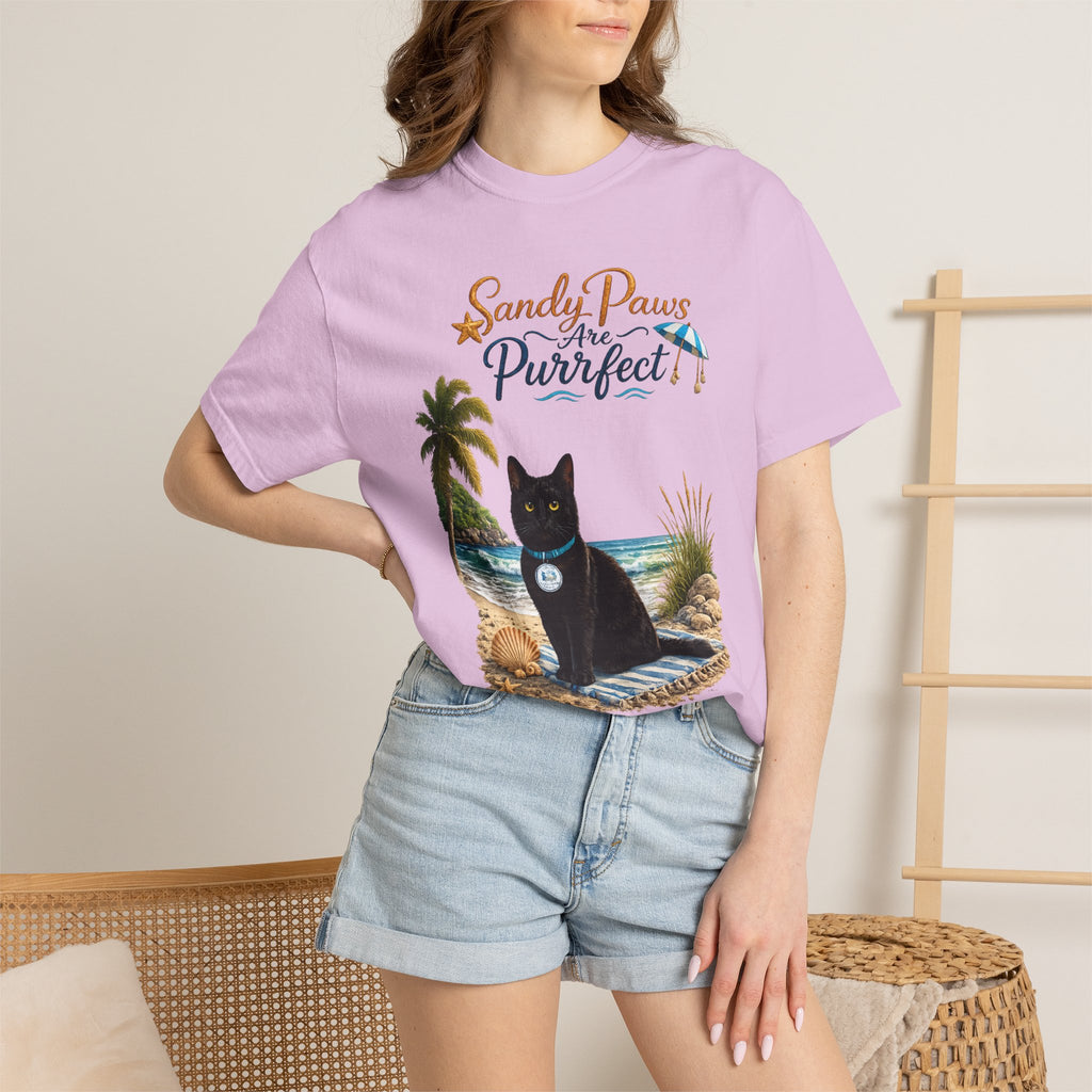 Sandy Paws Are Purrfect - Comfort Colors Unisex Garment Dyed Cat Beach T-Shirt