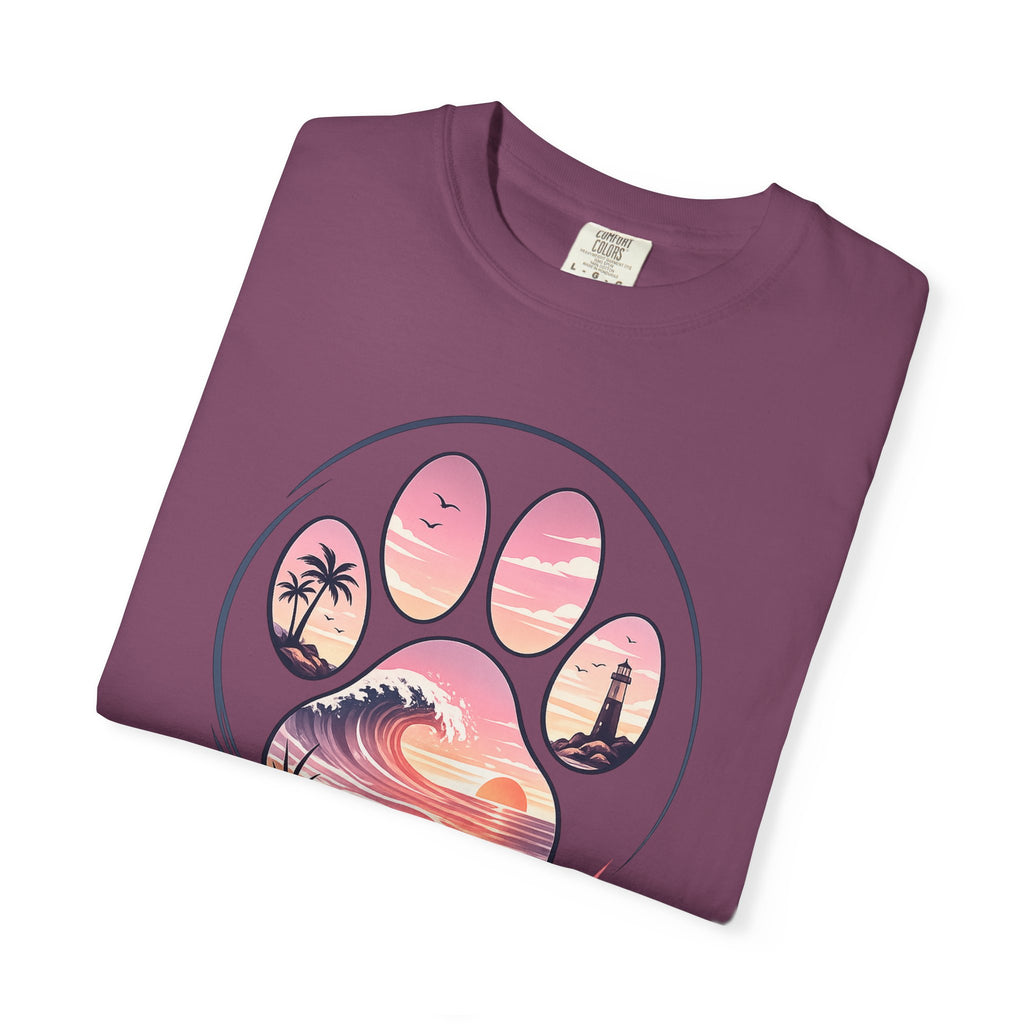 Sunset Paw Tee — Beach Wave Paw Print Unisex Comfort Colors T-Shirt