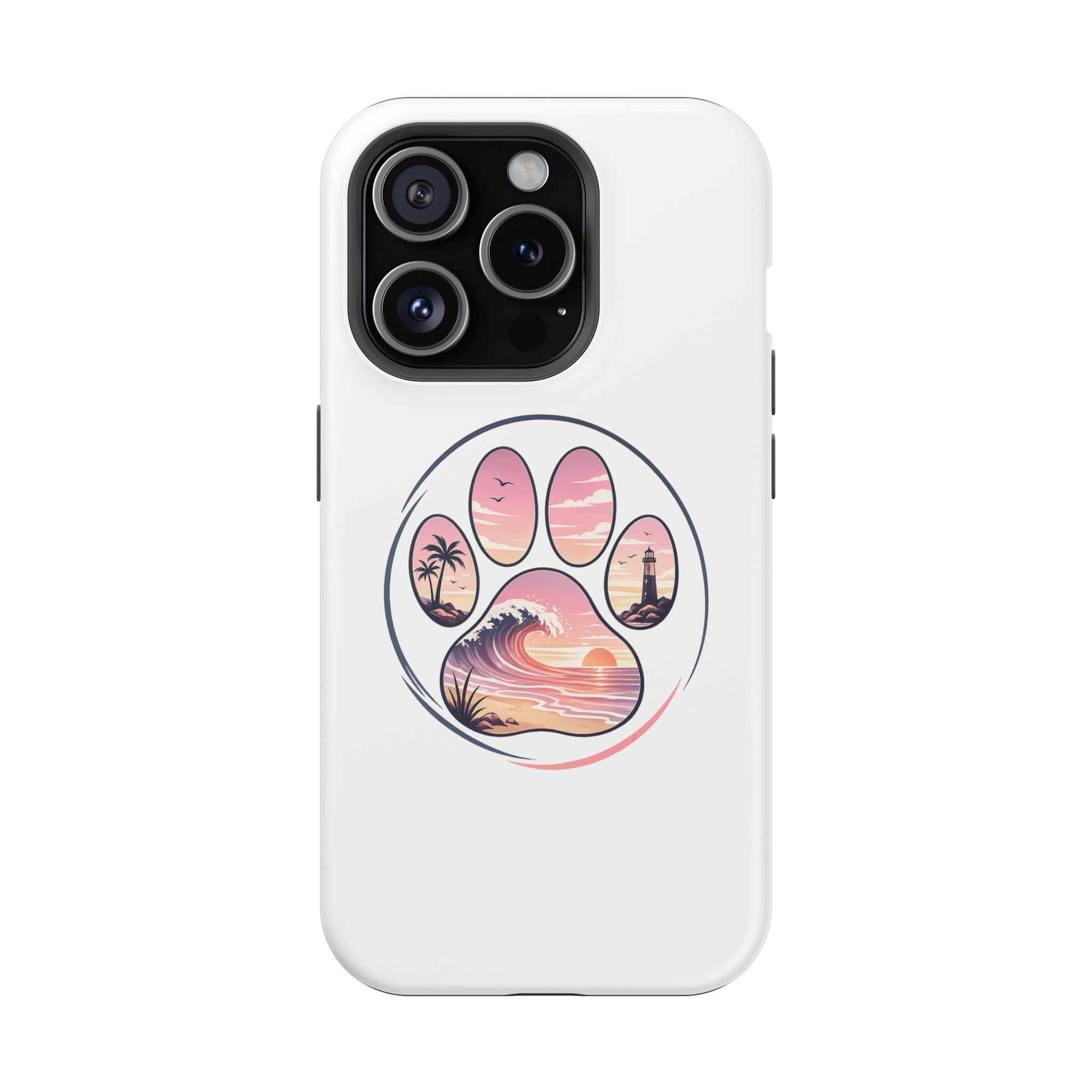Beach Paw Phone Case — Impact-Resistant Tropical Paw Print iPhone Cover