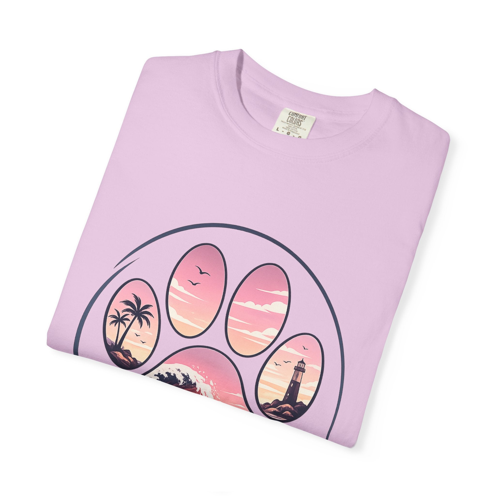 Sunset Paw Tee — Beach Wave Paw Print Unisex Comfort Colors T-Shirt