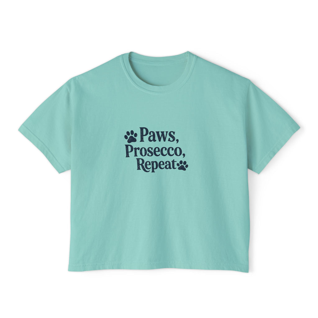 Paws, Prosecco, Repeat Boxy Tee — Crop Shirt