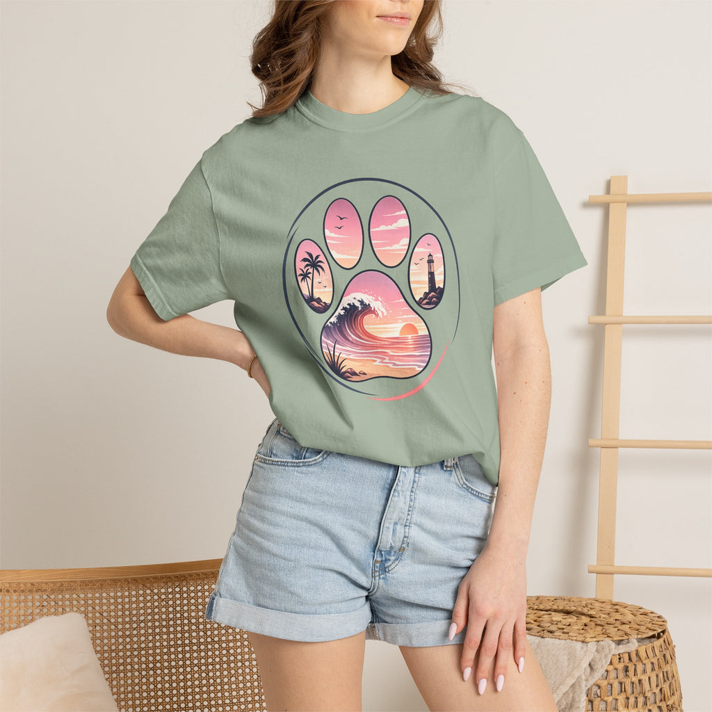 Sunset Paw Tee — Beach Wave Paw Print Unisex Comfort Colors T-Shirt