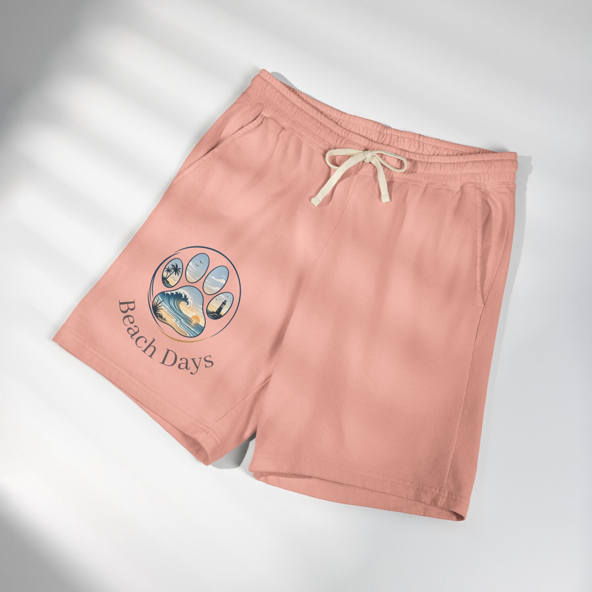 Beach Days Paw-Print Sweat Shorts — Lightweight Fleece Summer Lounge Shorts