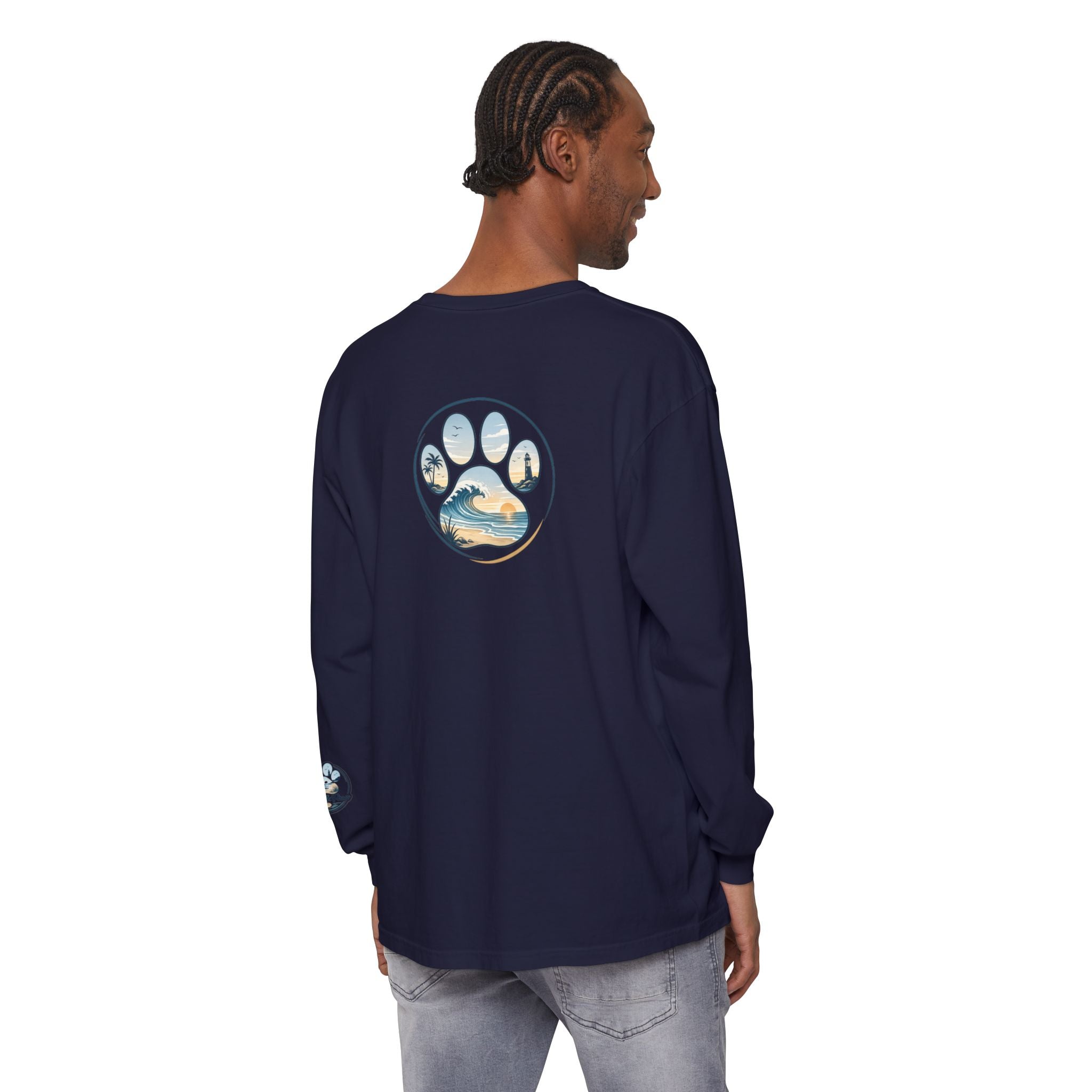 Coast & Paws Signature Soft Long Sleeve Tee — Coastal Paw Wave Graphic