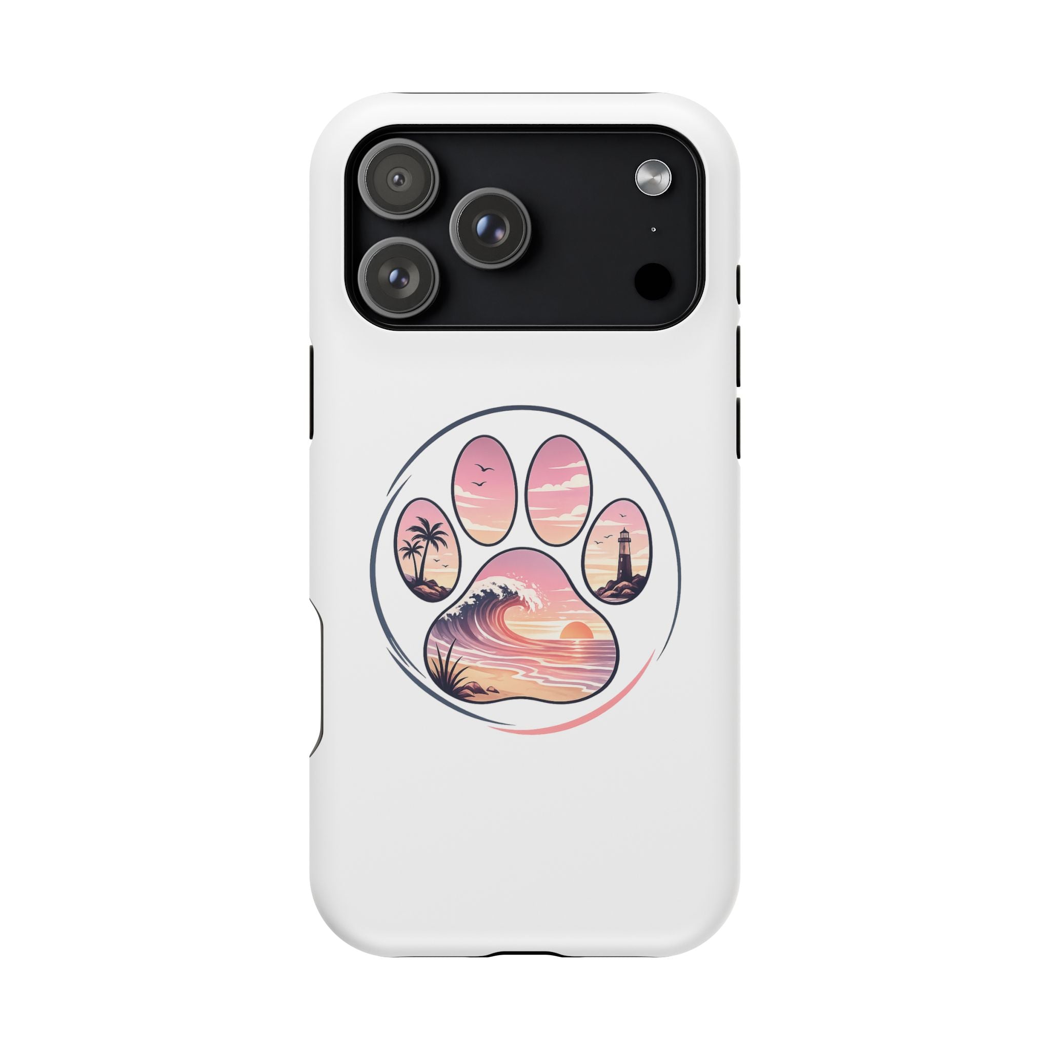 Beach Paw Phone Case — Impact-Resistant Tropical Paw Print iPhone Cover