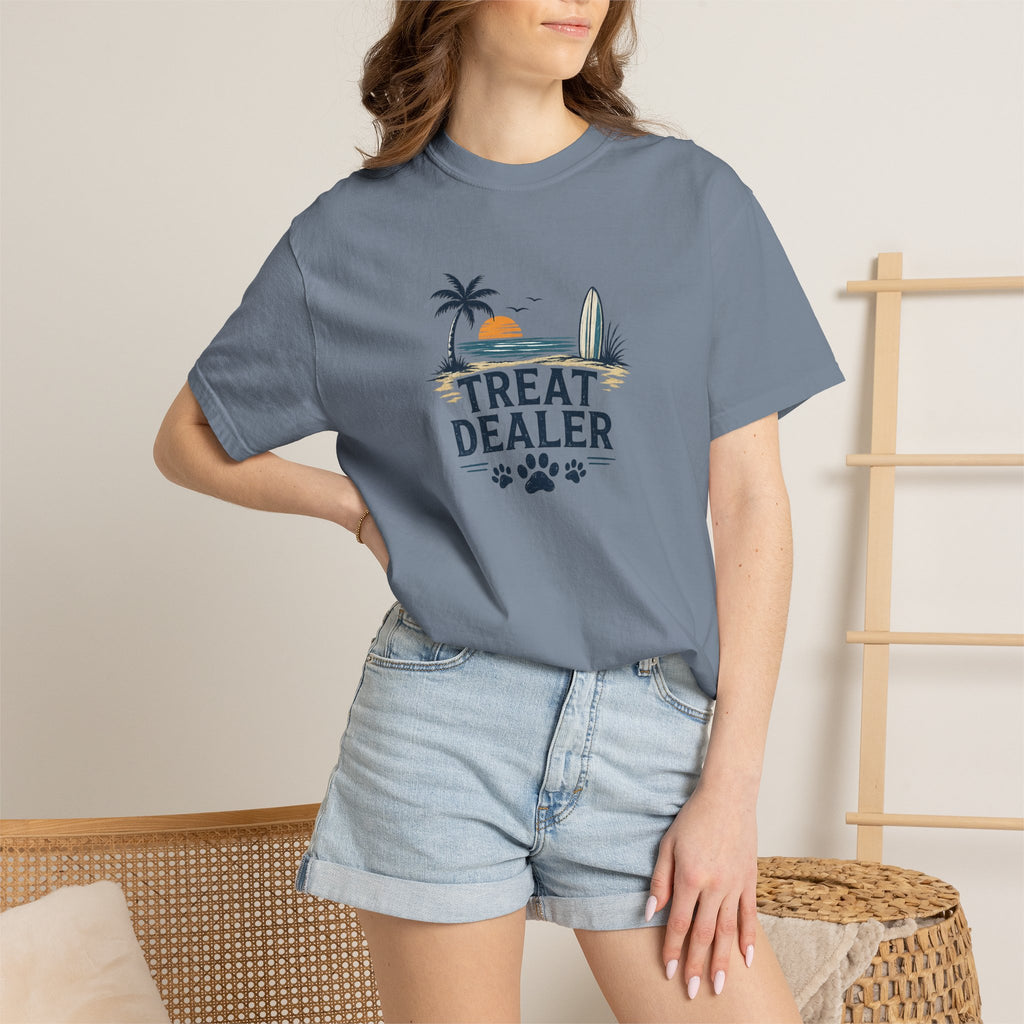 Treat Dealer Beach T-Shirt — Cute Dog Paw Surf Graphic