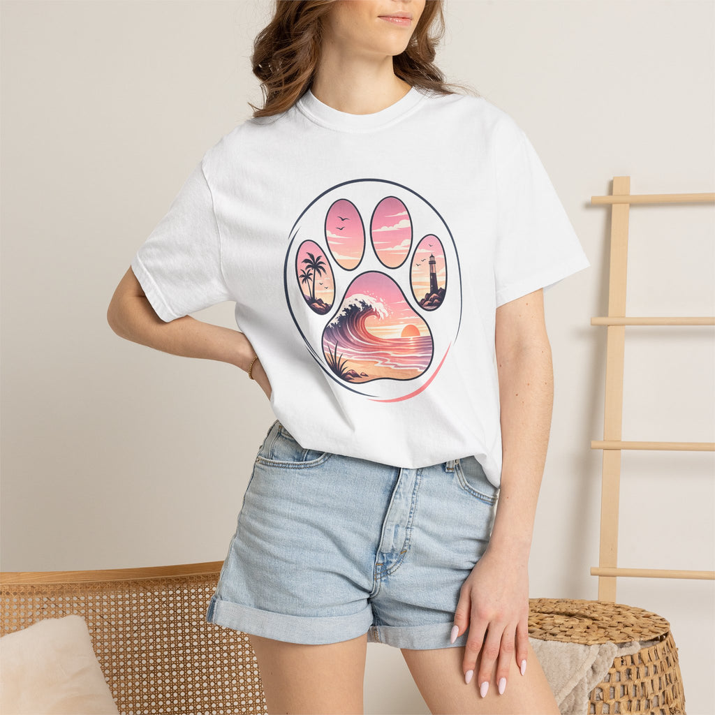 Sunset Paw Tee — Beach Wave Paw Print Unisex Comfort Colors T-Shirt