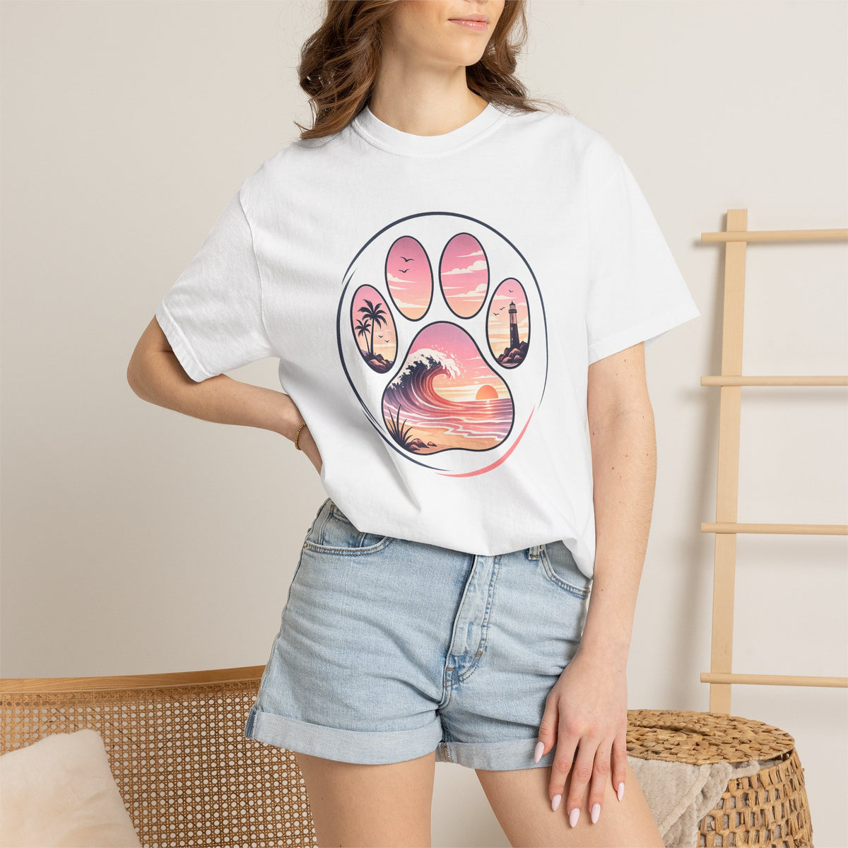 Sunset Paw Tee — Beach Wave Paw Print Unisex Comfort Colors T-Shirt