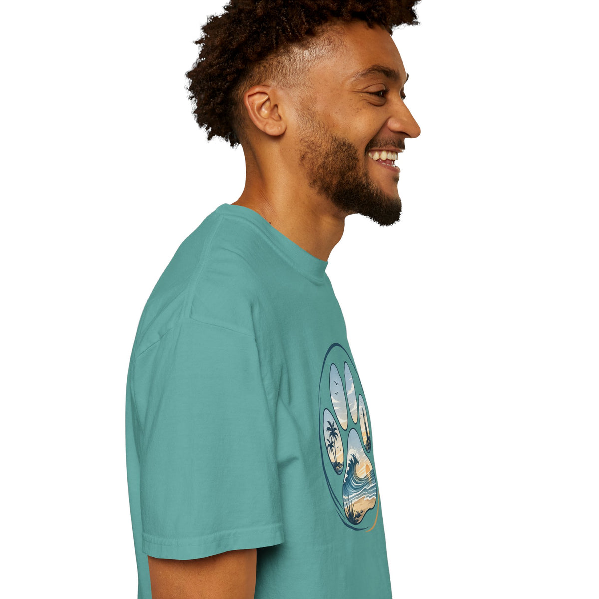 Ocean Paw Surf T-Shirt — Beach Sunset Paw Print Tee