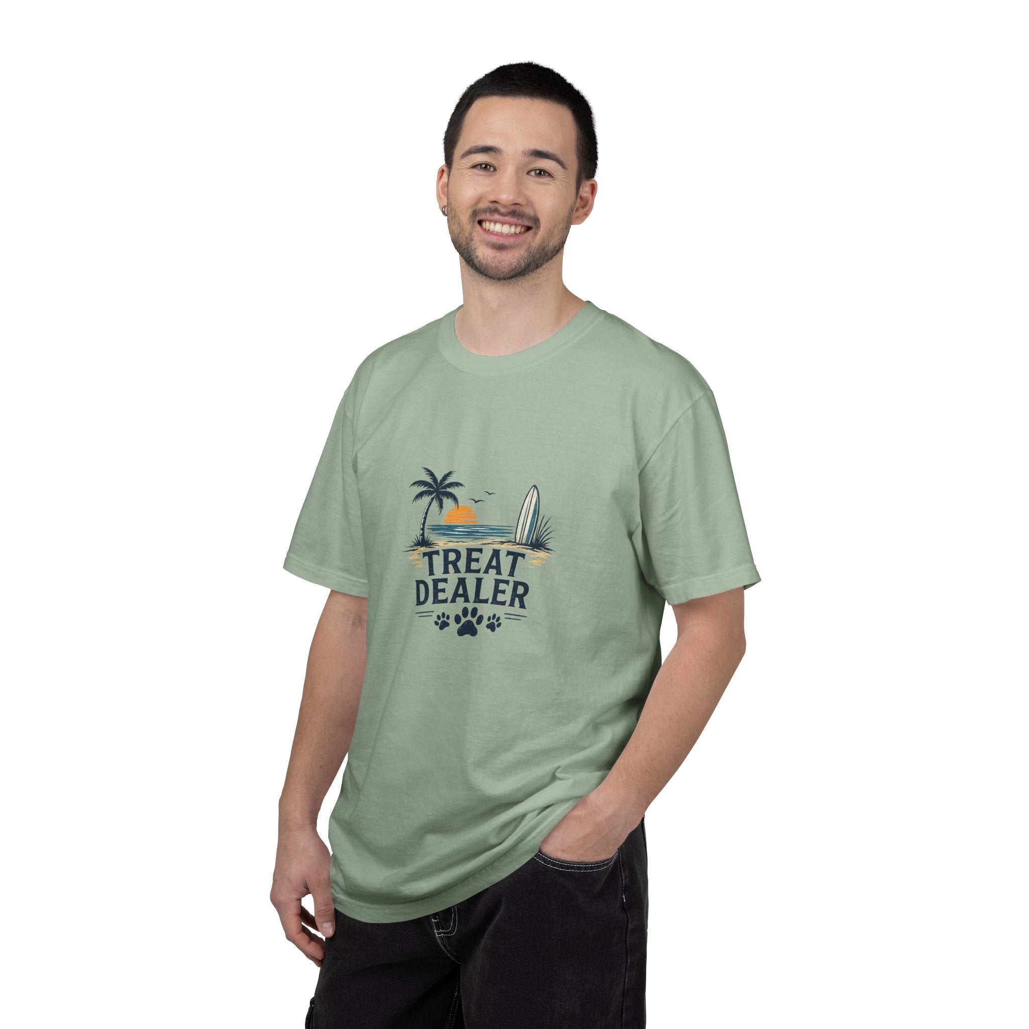 Treat Dealer Beach T-Shirt — Cute Dog Paw Surf Graphic