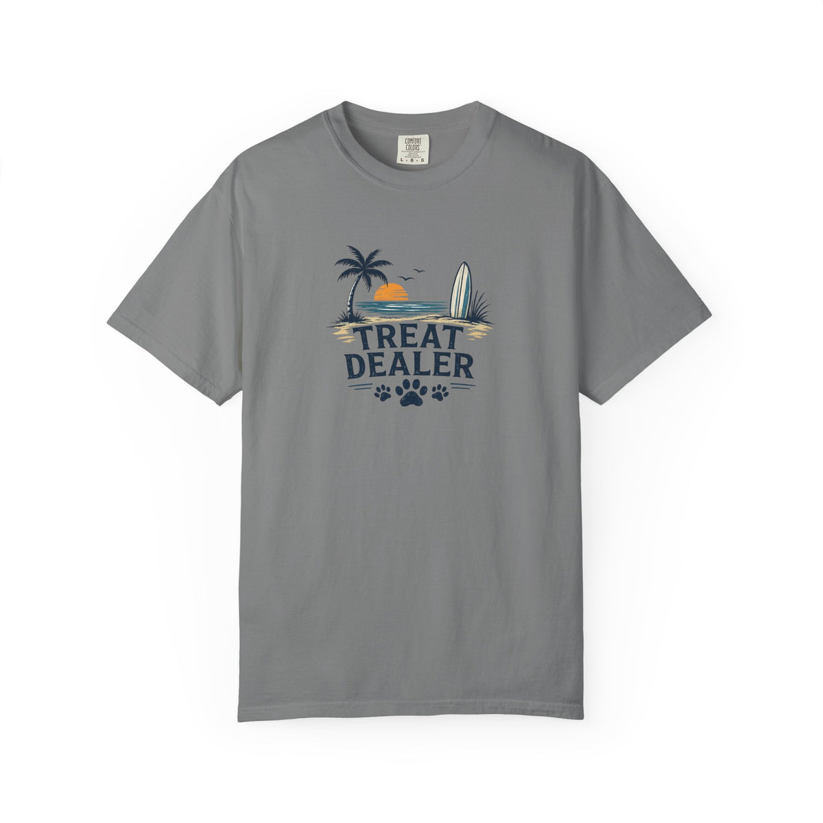 Treat Dealer Beach T-Shirt — Cute Dog Paw Surf Graphic
