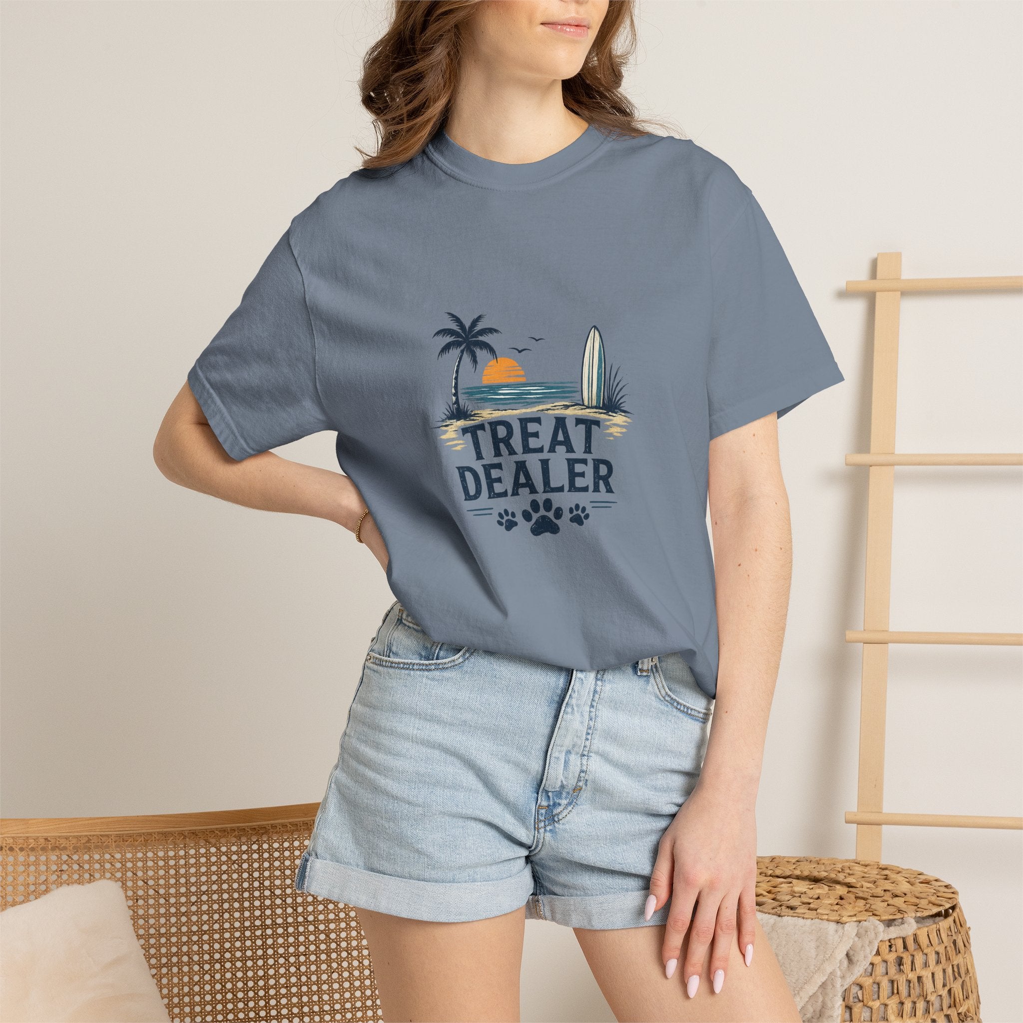 Treat Dealer Beach T-Shirt — Cute Dog Paw Surf Graphic