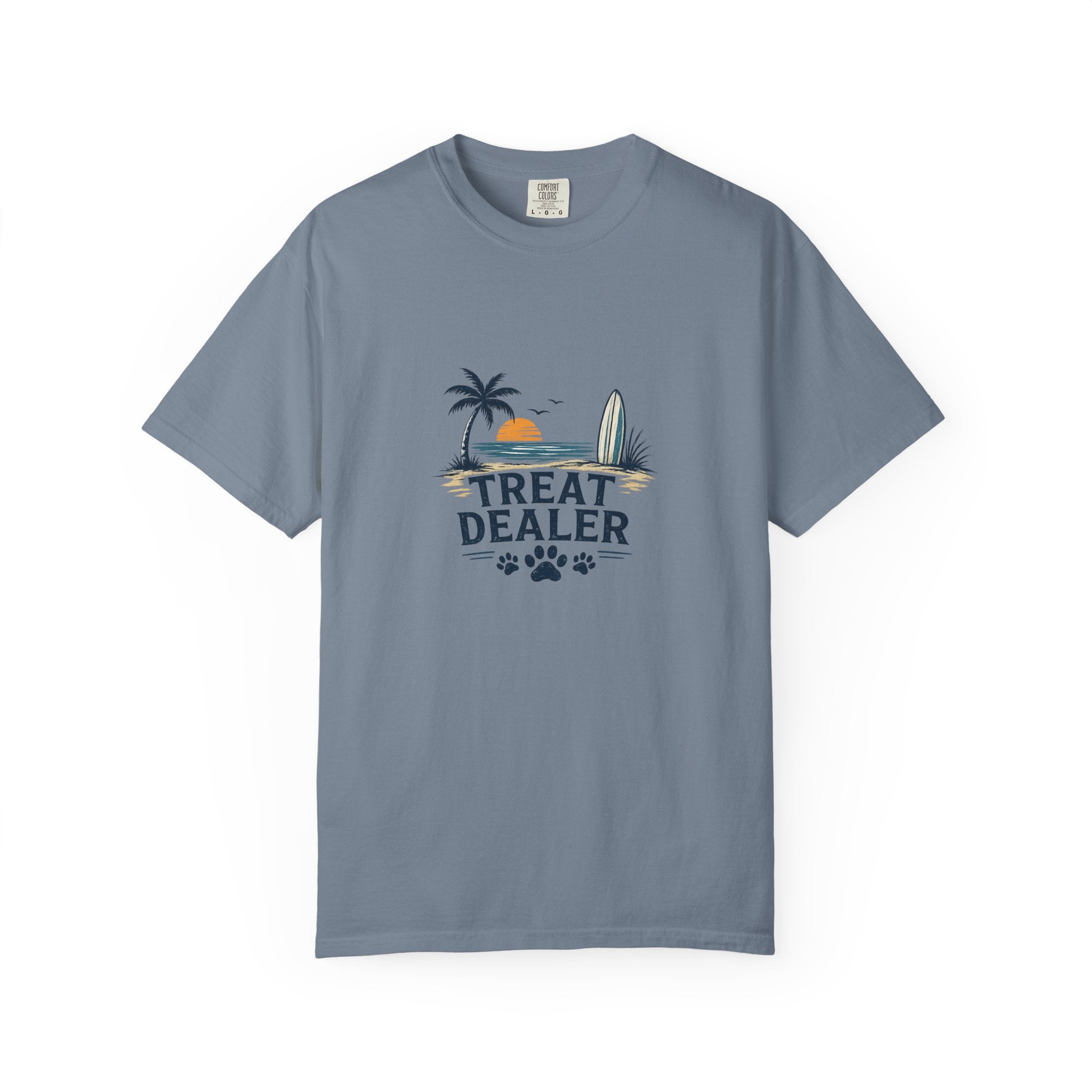 Treat Dealer Beach T-Shirt — Cute Dog Paw Surf Graphic