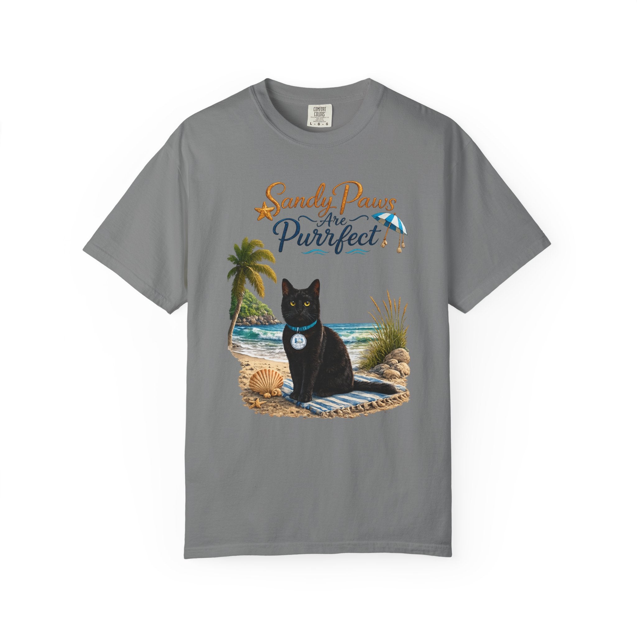 Sandy Paws Are Purrfect - Comfort Colors Unisex Garment Dyed Cat Beach T-Shirt