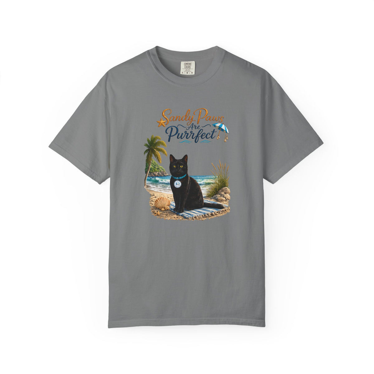 Sandy Paws Are Purrfect - Comfort Colors Unisex Garment Dyed Cat Beach T-Shirt