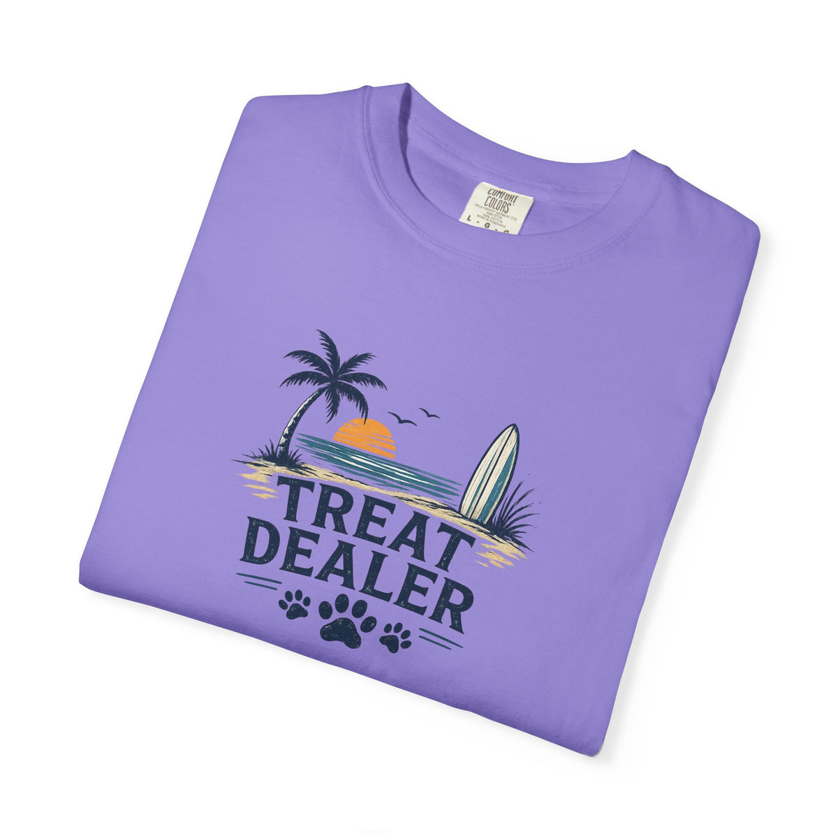Treat Dealer Beach T-Shirt — Cute Dog Paw Surf Graphic
