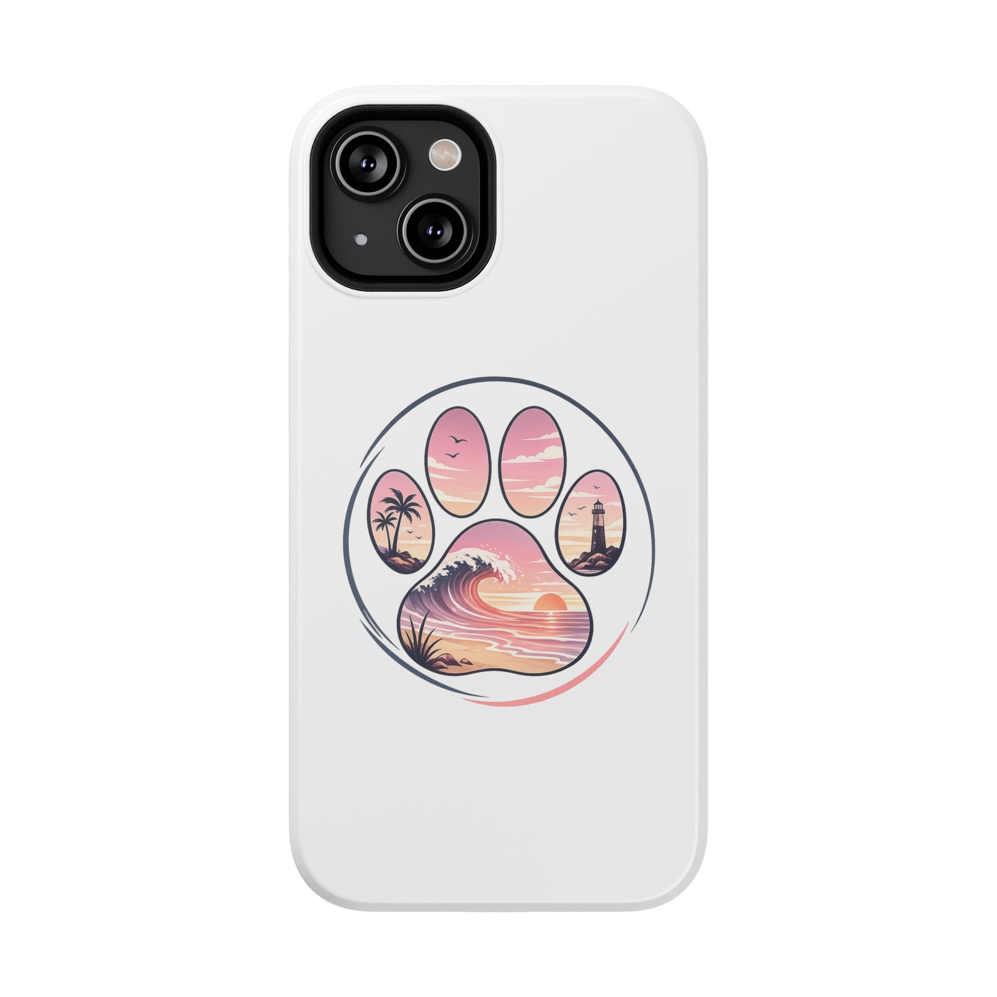 Beach Paw Phone Case — Impact-Resistant Tropical Paw Print iPhone Cover