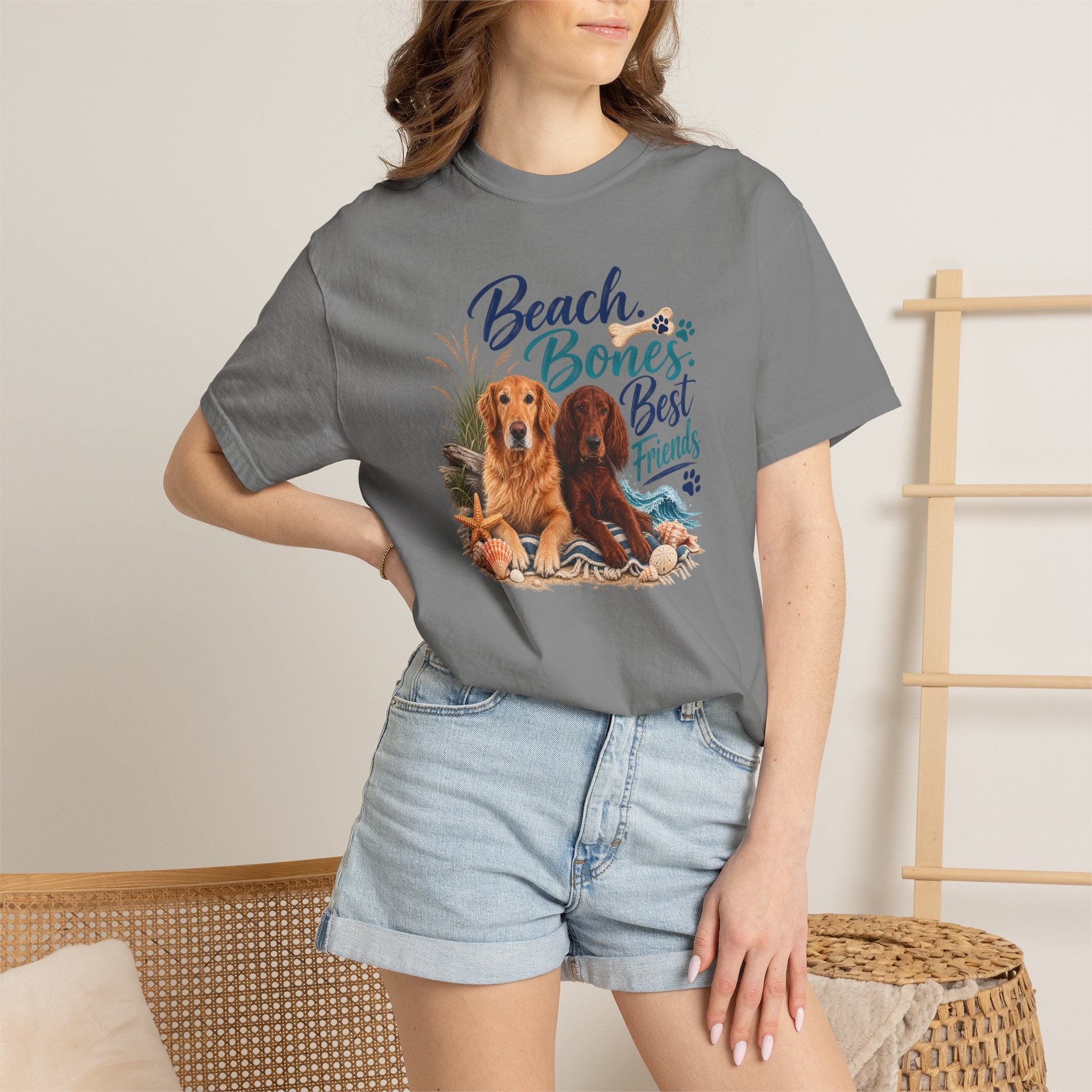 Beach Bones Best Friends Unisex Soft T-Shirt — Dog Lover Beach Tee