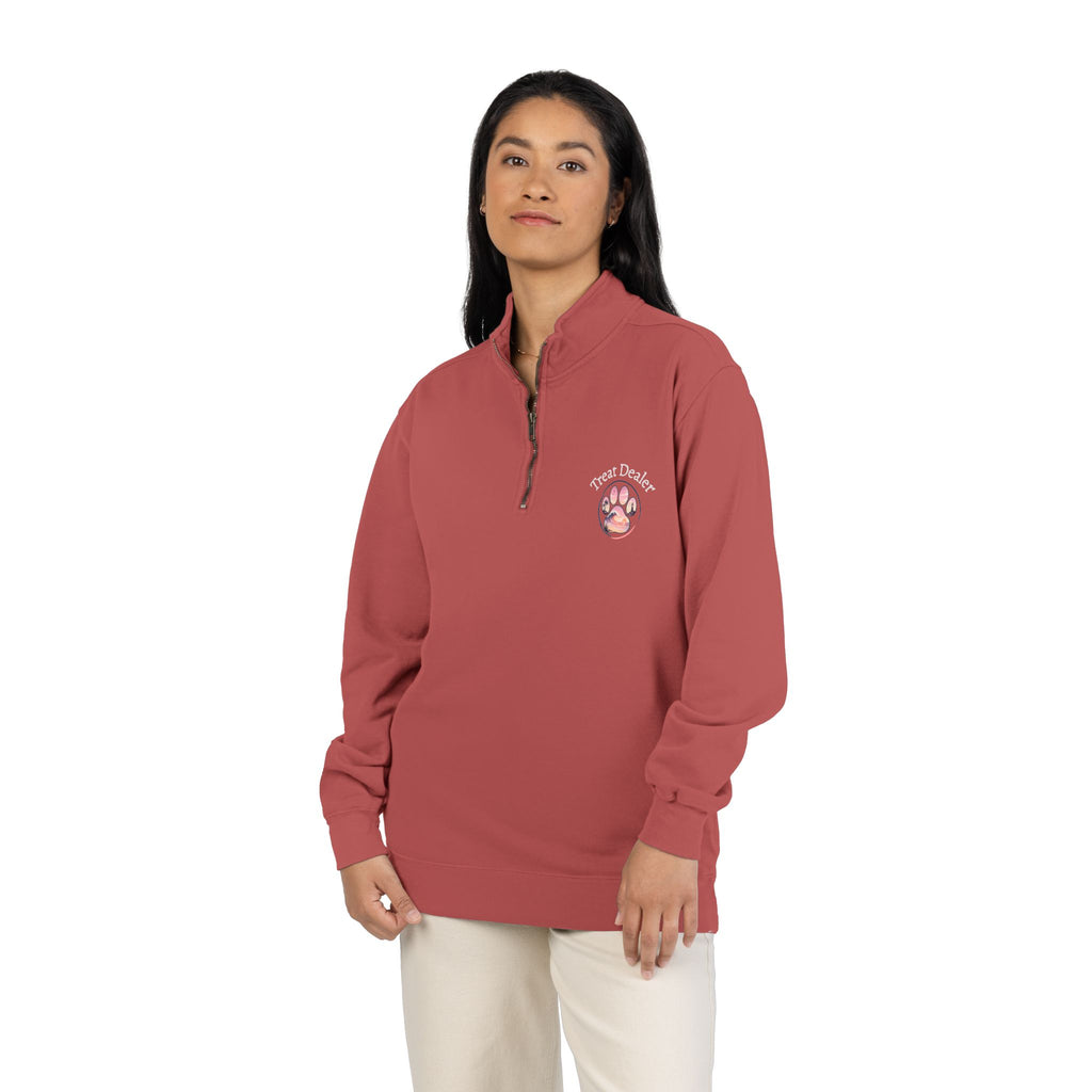 Quarter-Zip Sweatshirt — "Treat Dealer" Paw