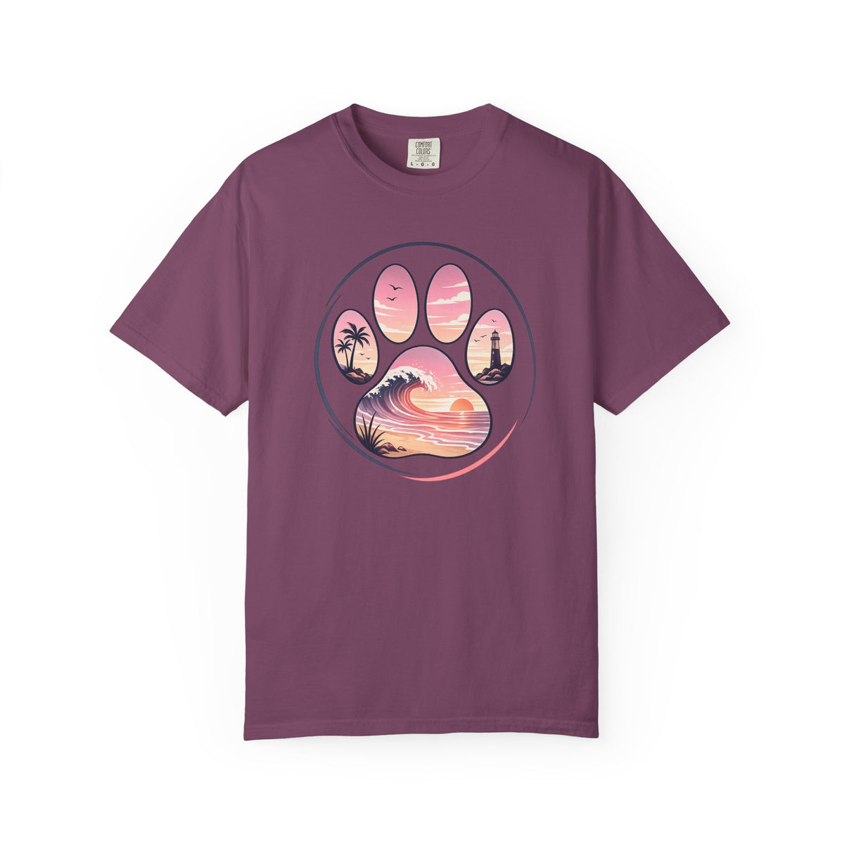 Sunset Paw Tee — Beach Wave Paw Print Unisex Comfort Colors T-Shirt