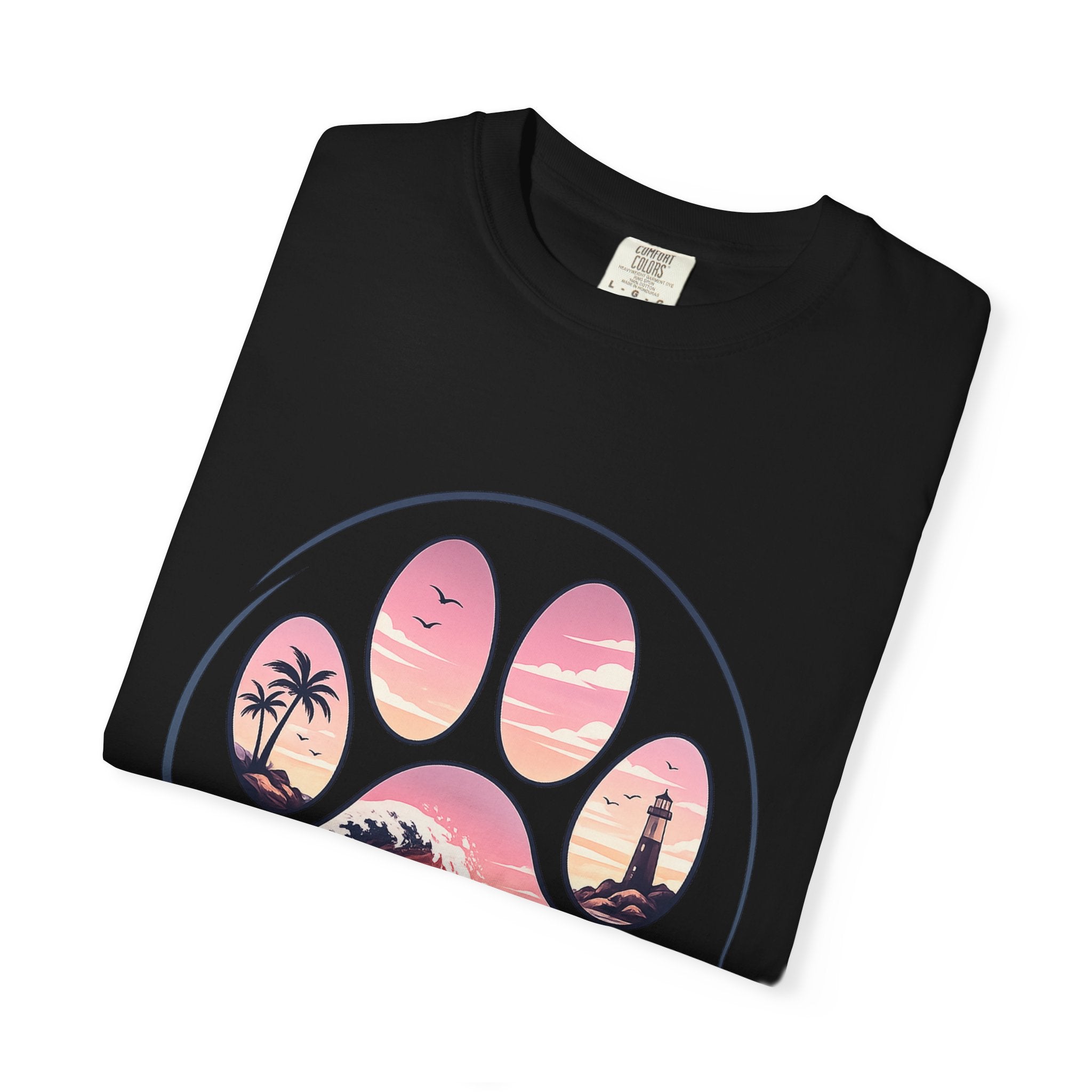 Sunset Paw Tee — Beach Wave Paw Print Unisex Comfort Colors T-Shirt